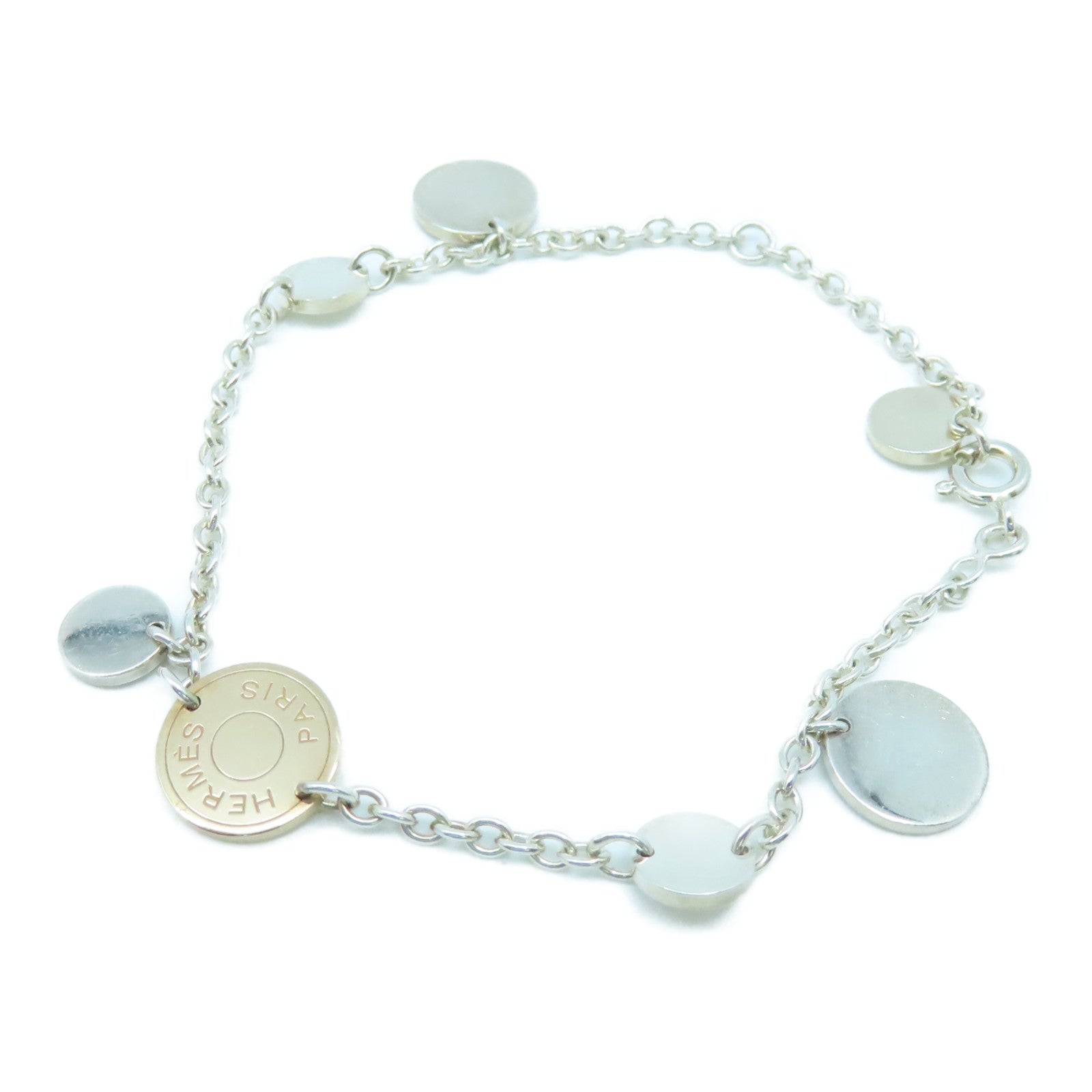 HERMES 18K Rose Gold/925 Sterling Silver Confetti Celia Round Circle Logo Bracelet