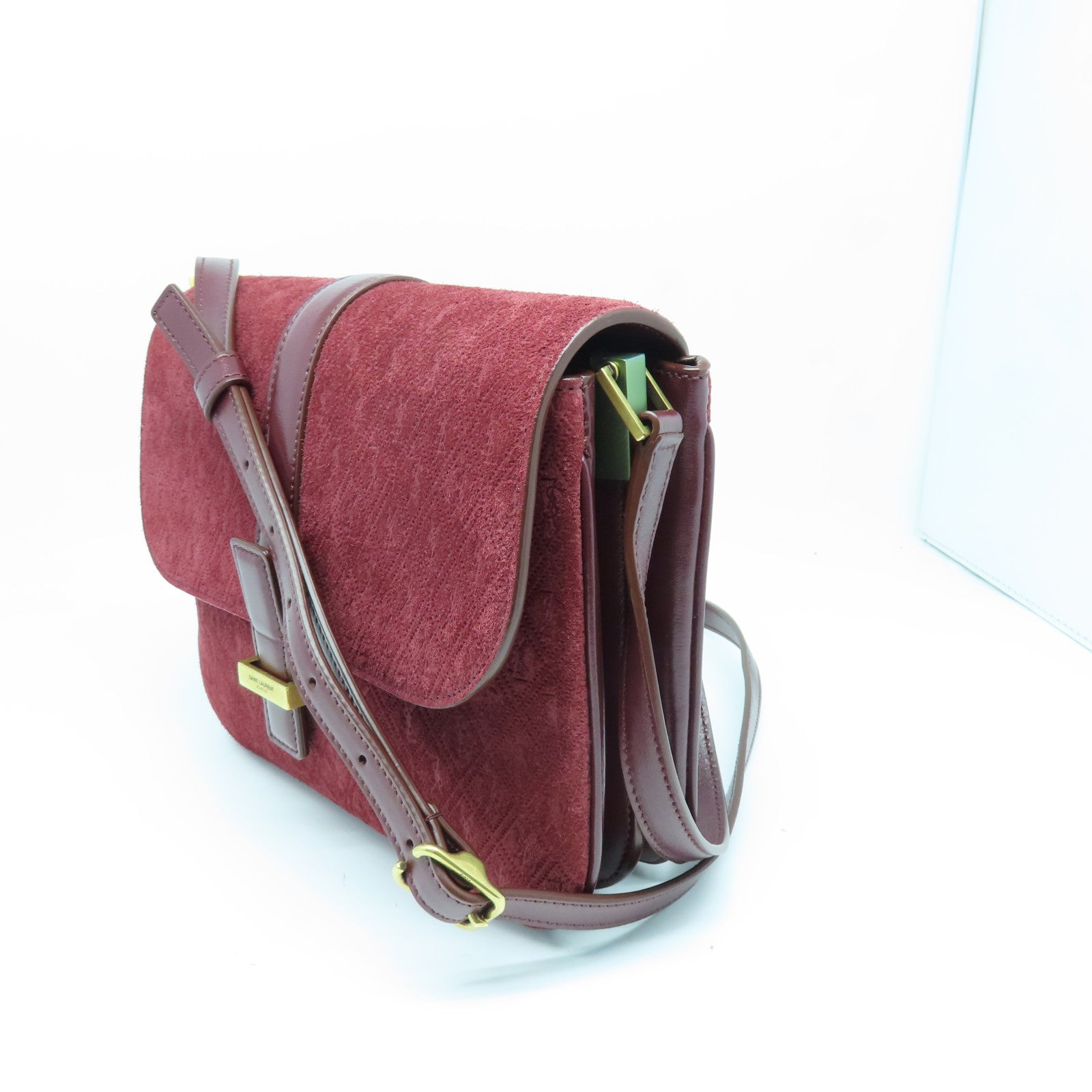 SAINT LAURENT 麂皮皮革Shoulder Bag金扣肩背袋紅色