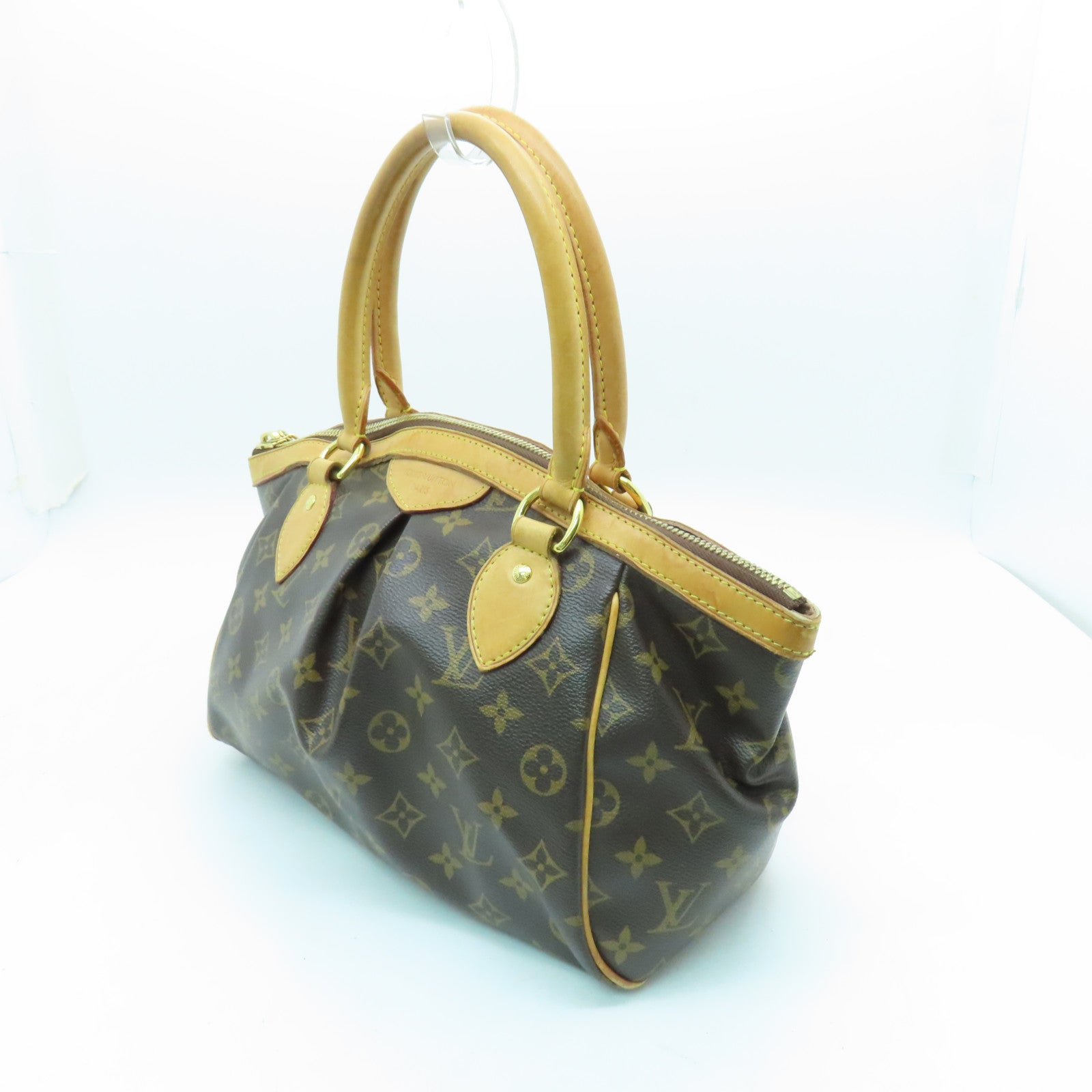 LOUIS VUITTON Monogram Tivoli PM Gold Buckle Handle Bag Brown