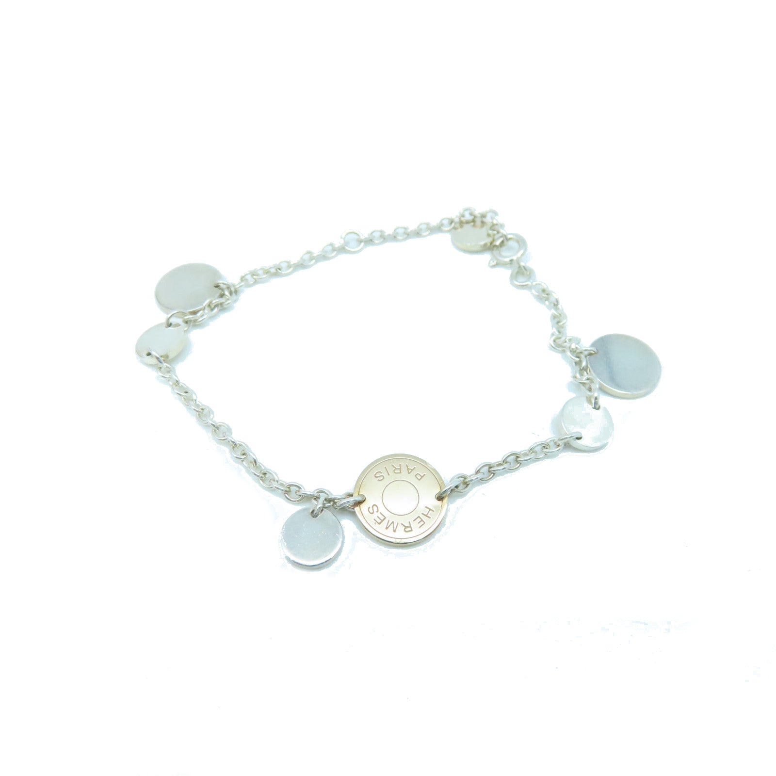 HERMES 18K Rose Gold/925 Sterling Silver Confetti Celia Round Circle Logo Bracelet