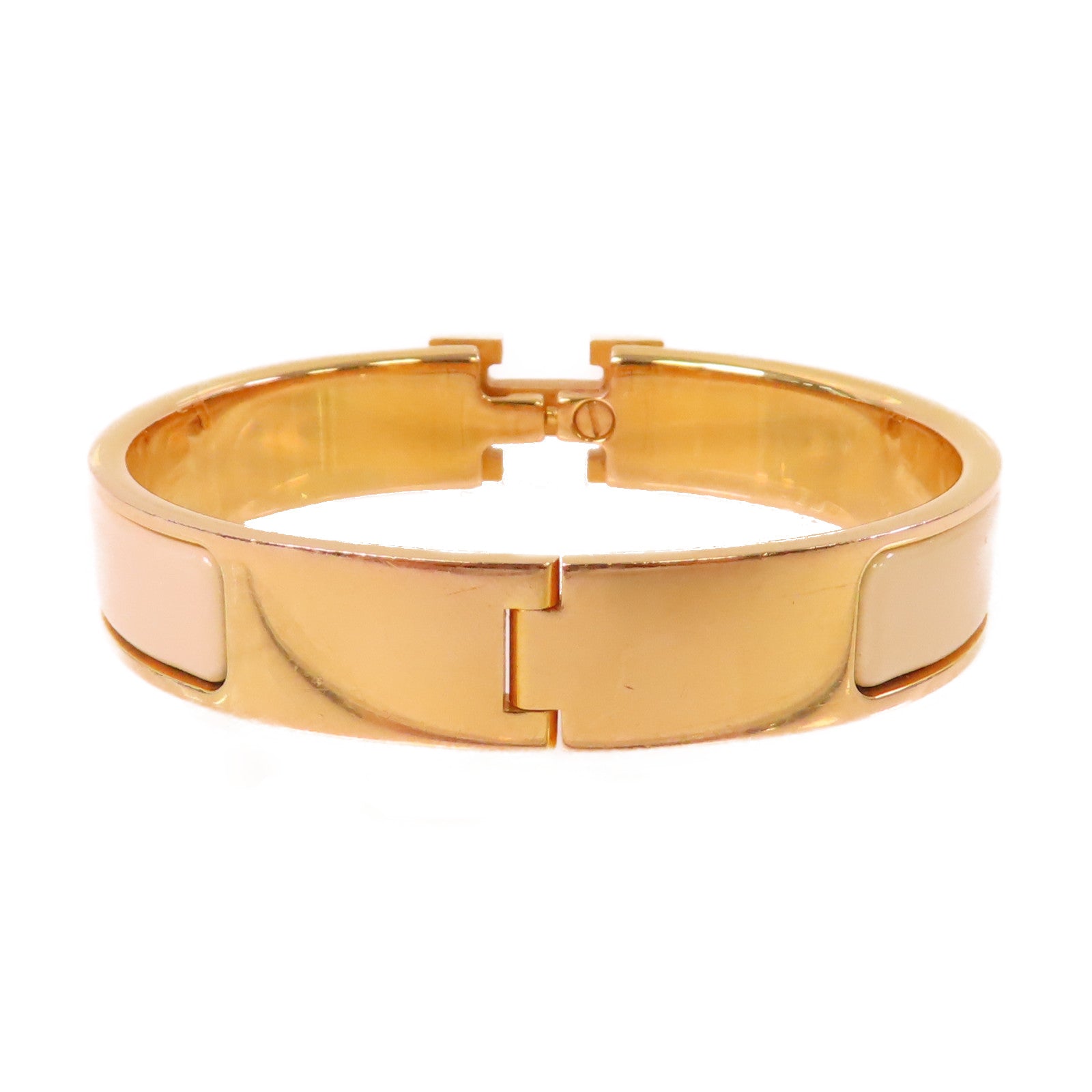 HERMES 金屬/琺瑯Clic H Bracelet金扣手鐲Nata奶茶色/金色