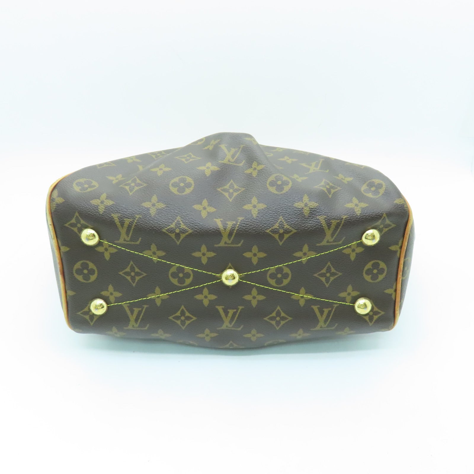 LOUIS VUITTON Monogram Tivoli PM Gold Buckle Handle Bag Brown