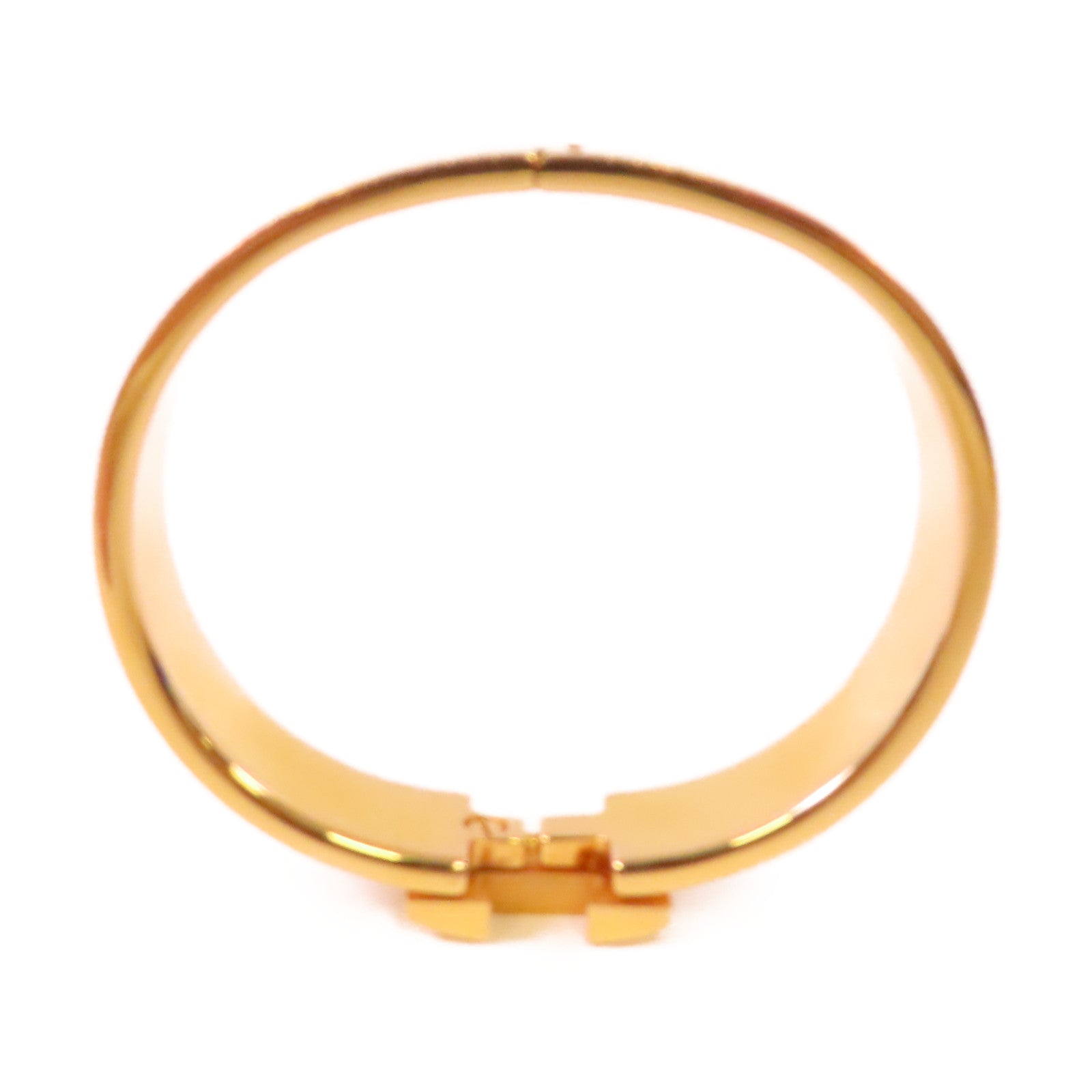 HERMES 金屬/琺瑯Clic H Bracelet金扣手鐲Nata奶茶色/金色