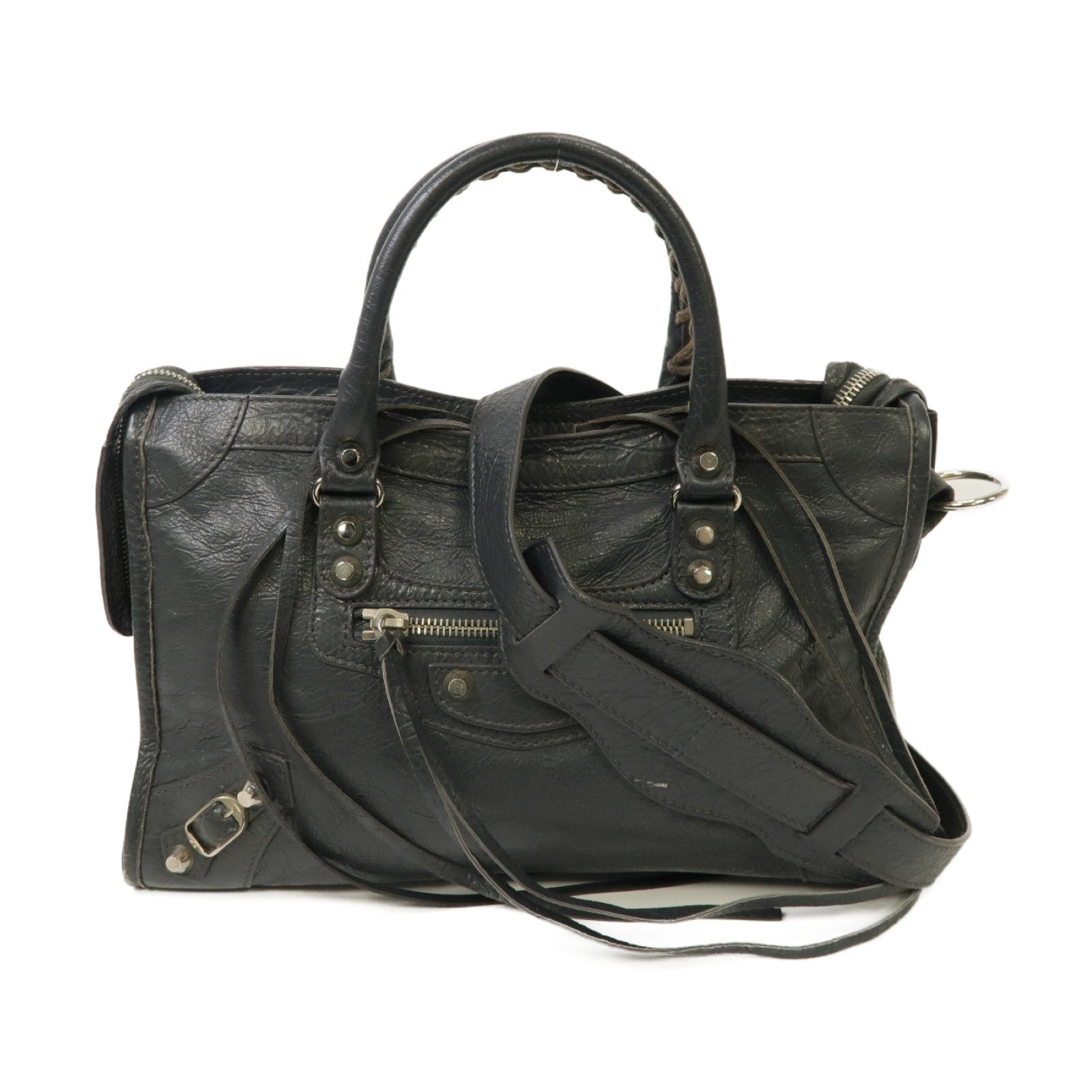BALENCIAGA 牛皮皮革Classic City銀扣手挽肩背兩用袋灰色