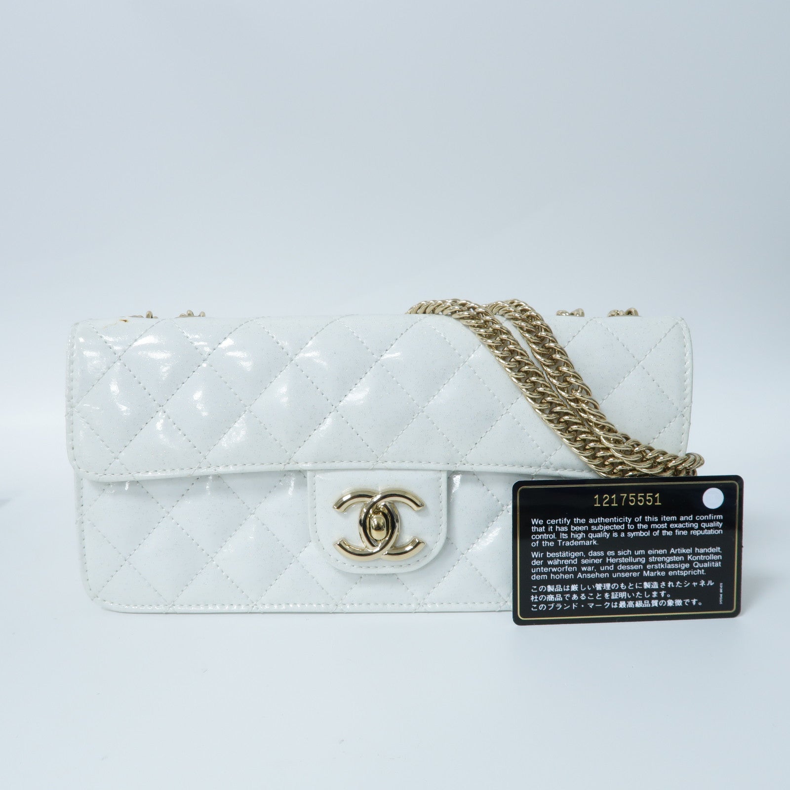 CHANEL 菱格牛皮皮革Chain Shoulder Bag金扣鏈帶肩背袋白色