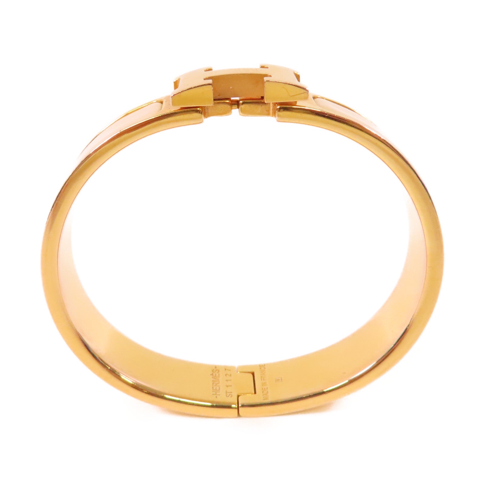 HERMES 金屬/琺瑯Clic H Bracelet金扣手鐲Nata奶茶色/金色