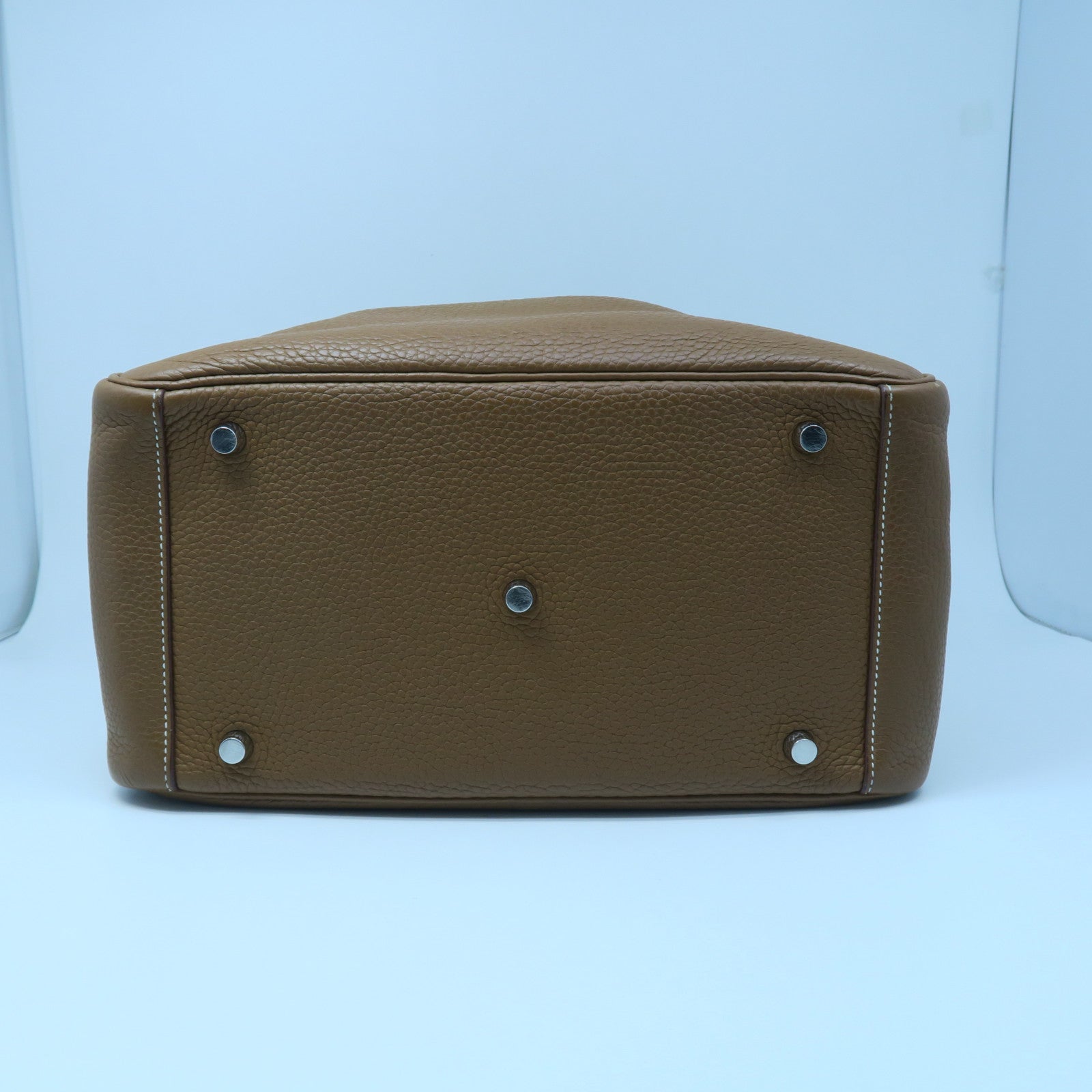HERMES Clemence Leather Lindy 30 Silver Buckle Handle Shoulder Bag Golden Brown