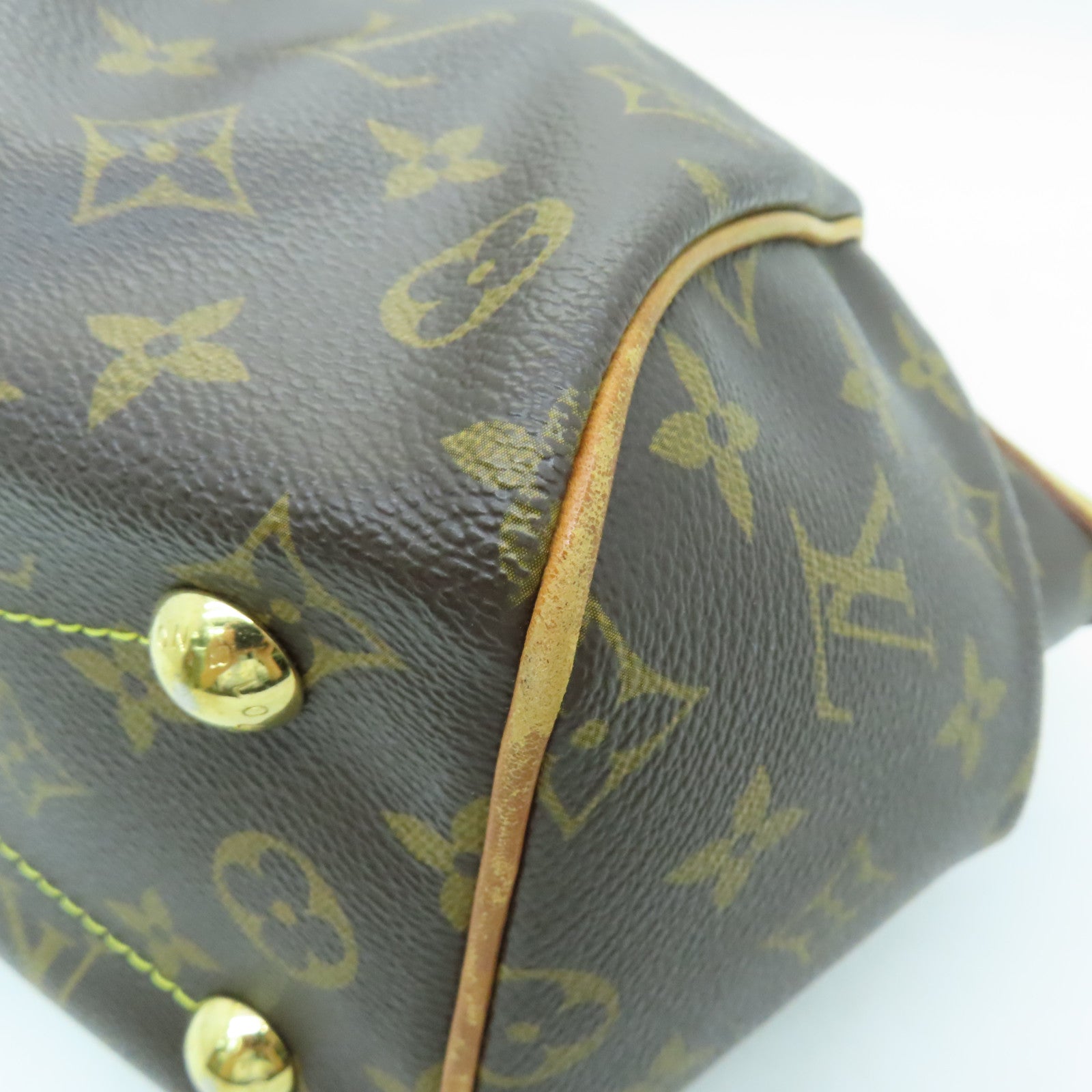 LOUIS VUITTON Monogram Tivoli PM Gold Buckle Handle Bag Brown