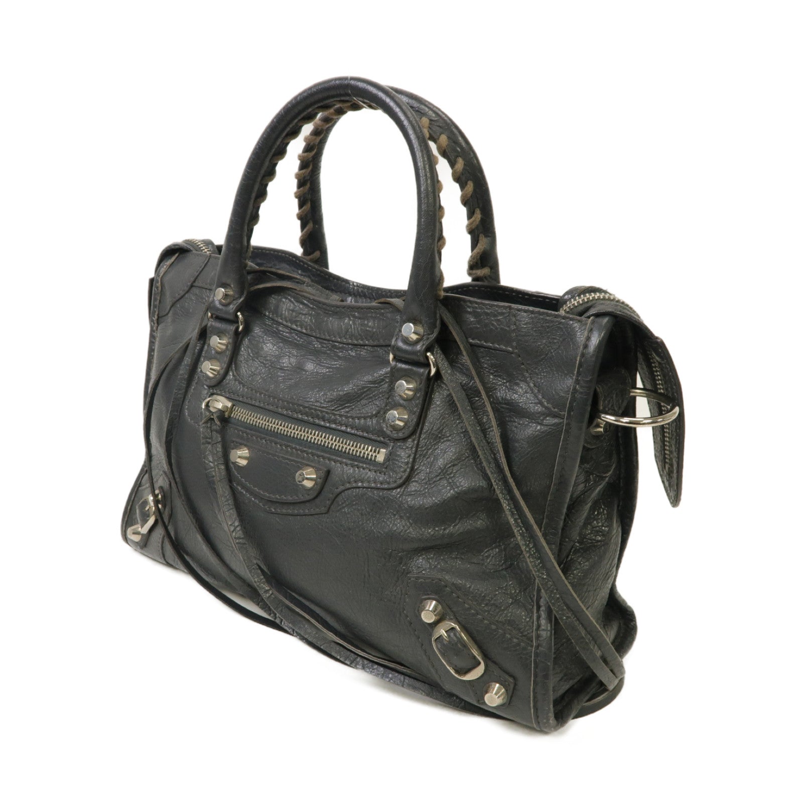 BALENCIAGA 牛皮皮革Classic City銀扣手挽肩背兩用袋灰色