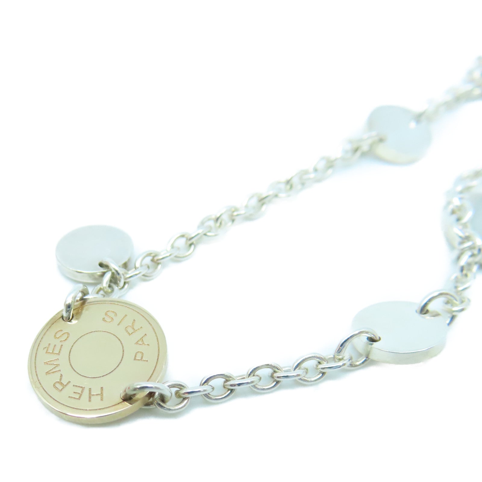 HERMES 18K Rose Gold/925 Sterling Silver Confetti Celia Round Circle Logo Bracelet