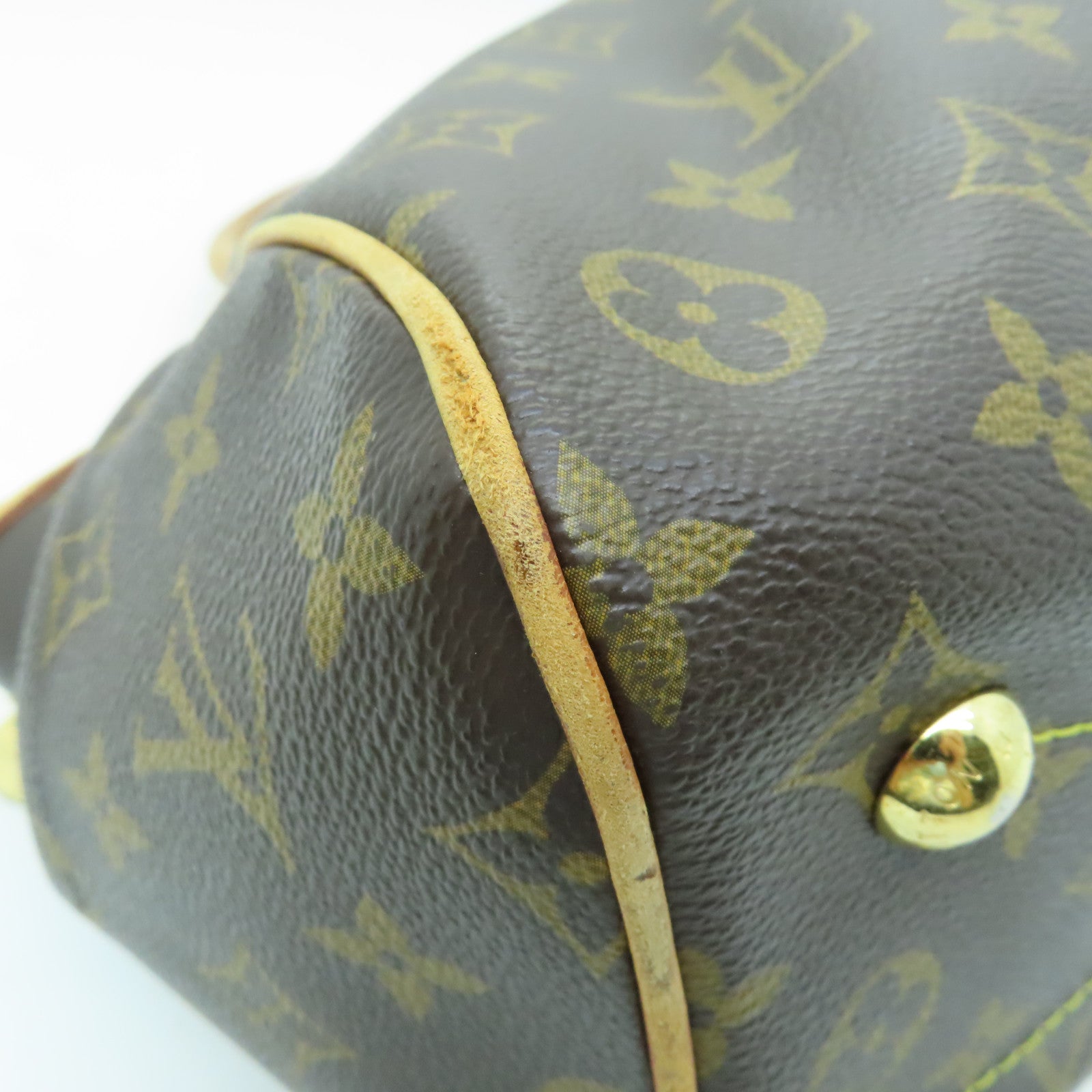 LOUIS VUITTON Monogram Tivoli PM Gold Buckle Handle Bag Brown