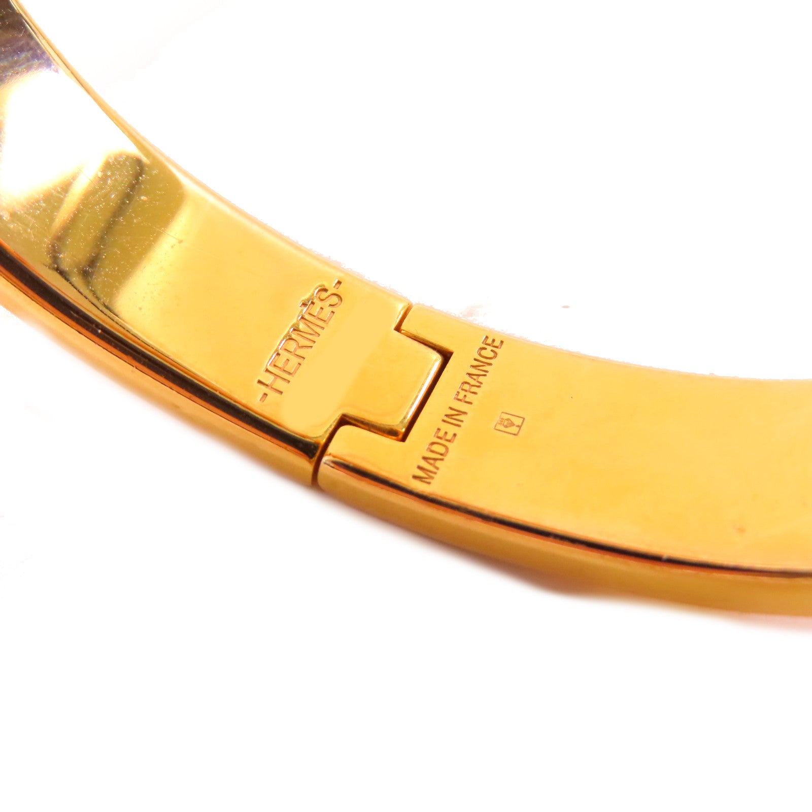 HERMES 金屬/琺瑯Clic H Bracelet金扣手鐲Nata奶茶色/金色