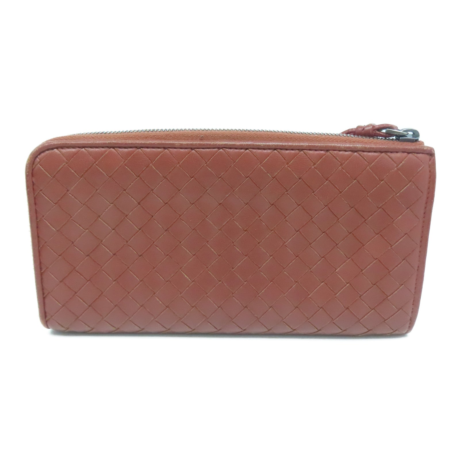 BOTTEGA VENETA 【激減優惠】織紋皮革Long Wallet銀扣長錢包啡色