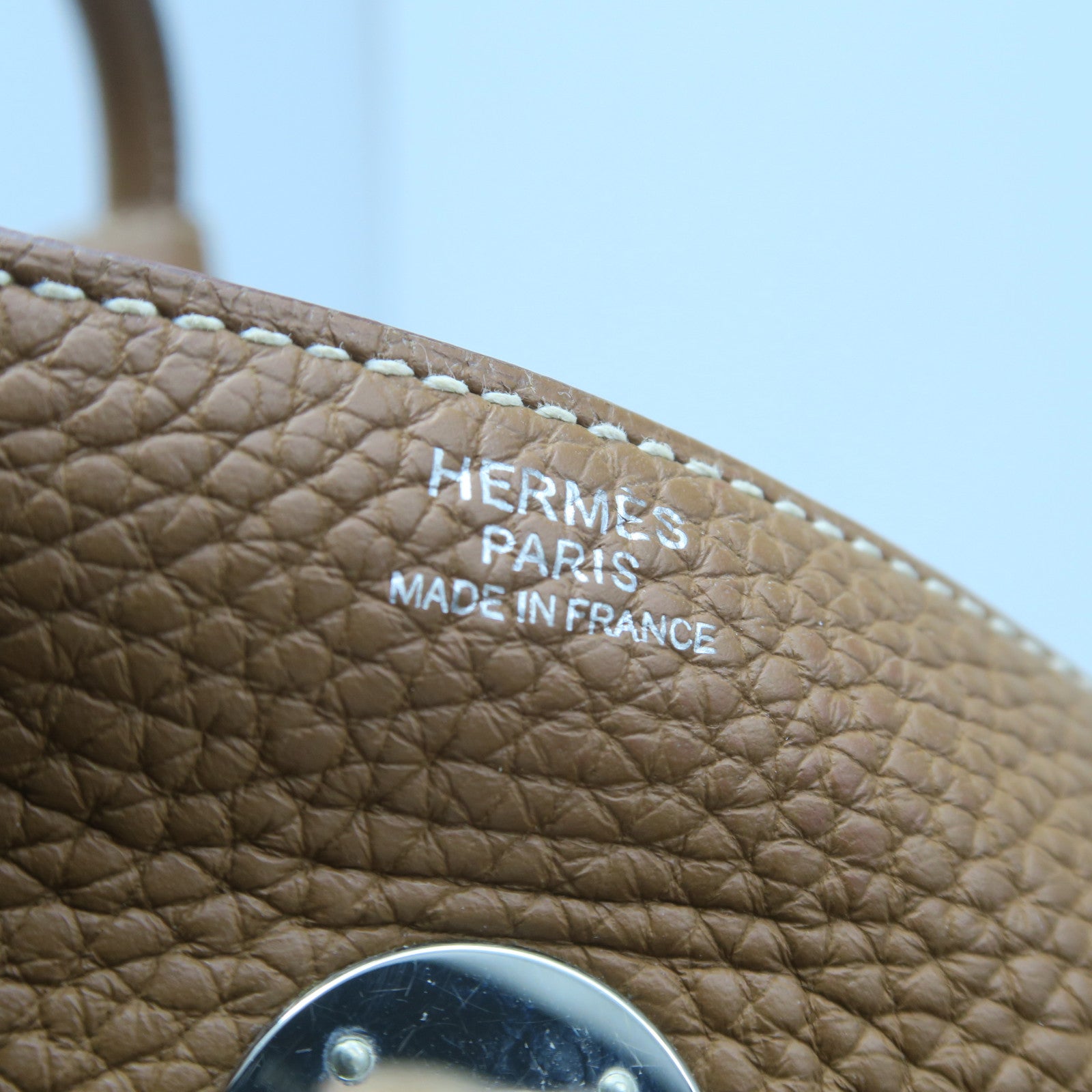 HERMES Clemence Leather Lindy 30 Silver Buckle Handle Shoulder Bag Golden Brown