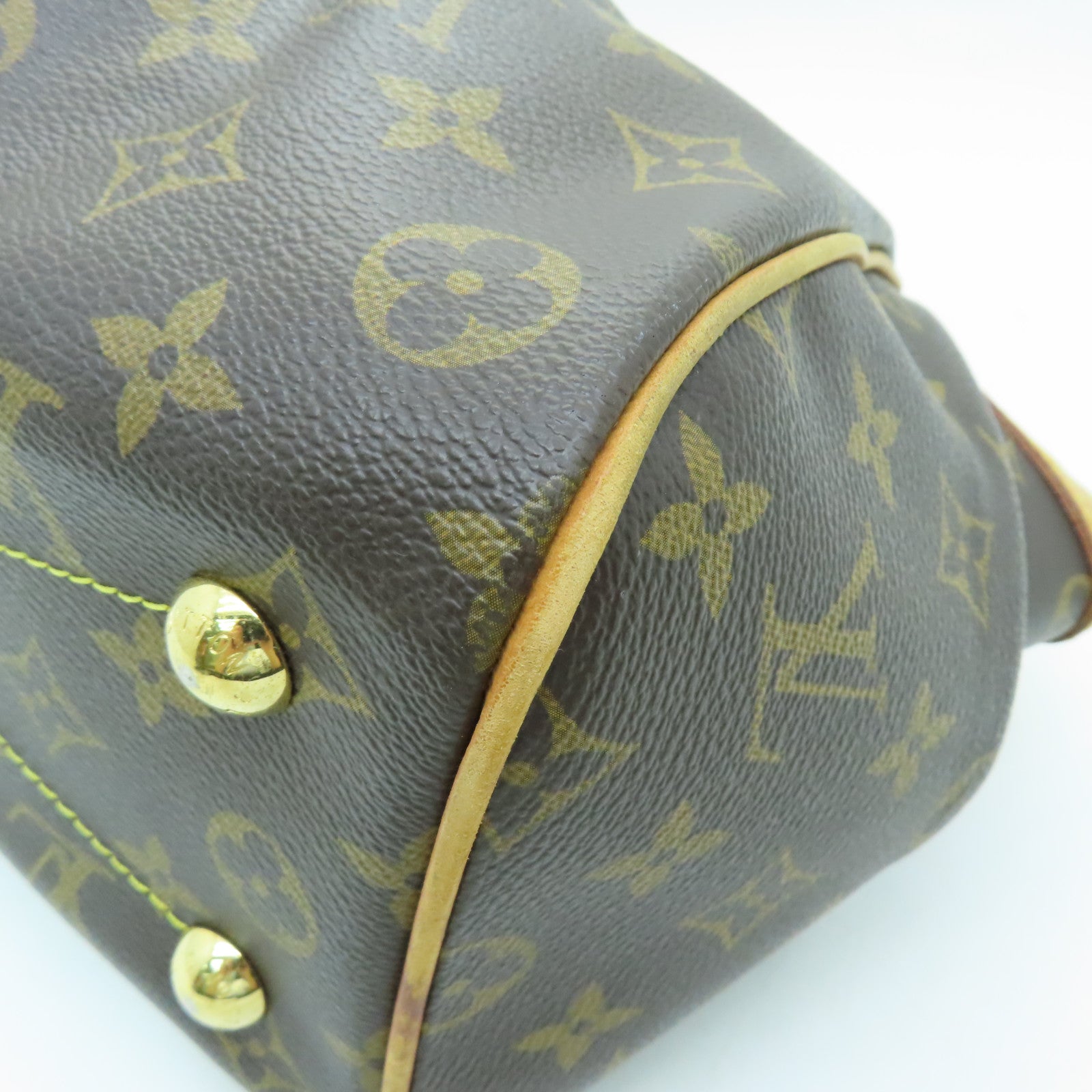 LOUIS VUITTON Monogram Tivoli PM Gold Buckle Handle Bag Brown