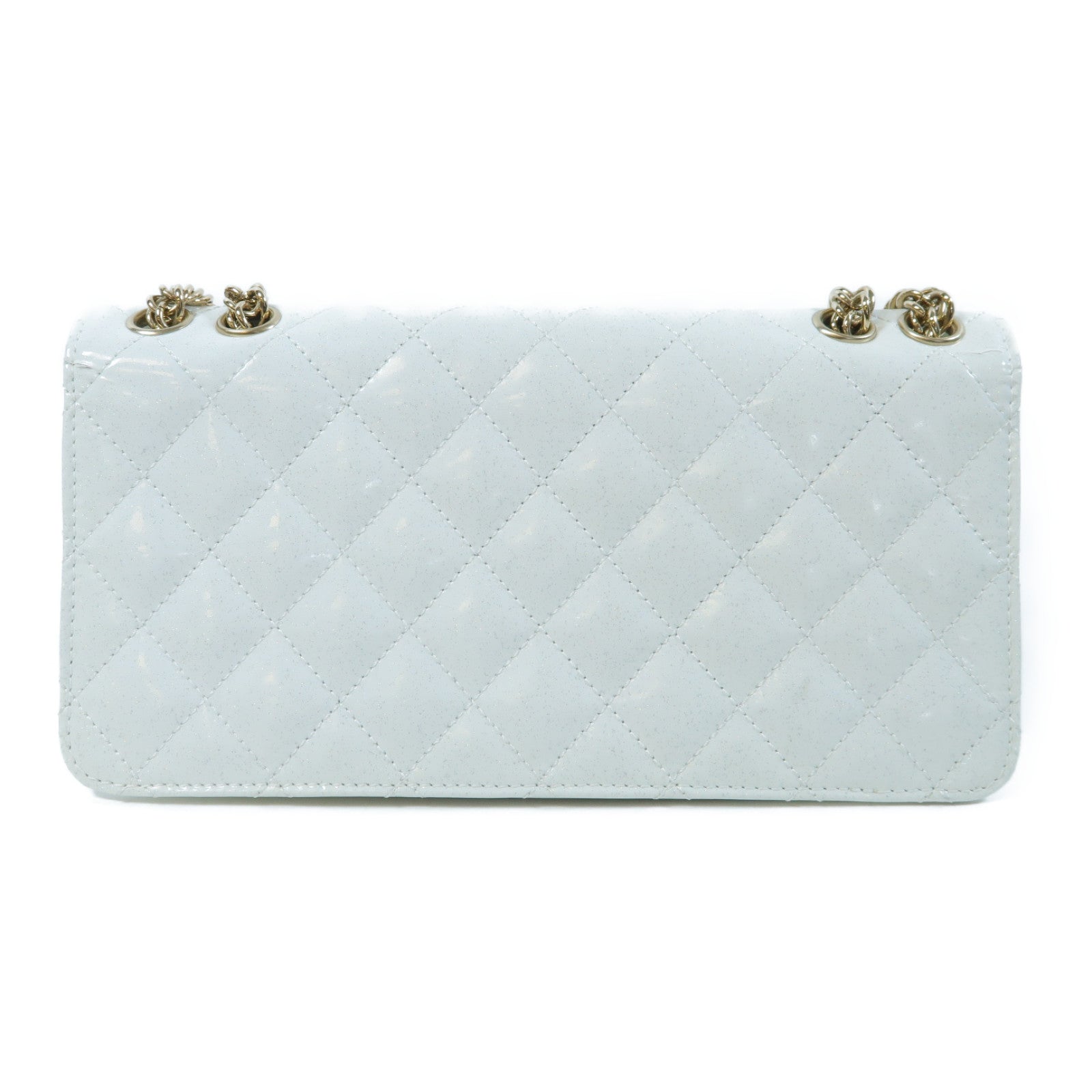 CHANEL 菱格牛皮皮革Chain Shoulder Bag金扣鏈帶肩背袋白色