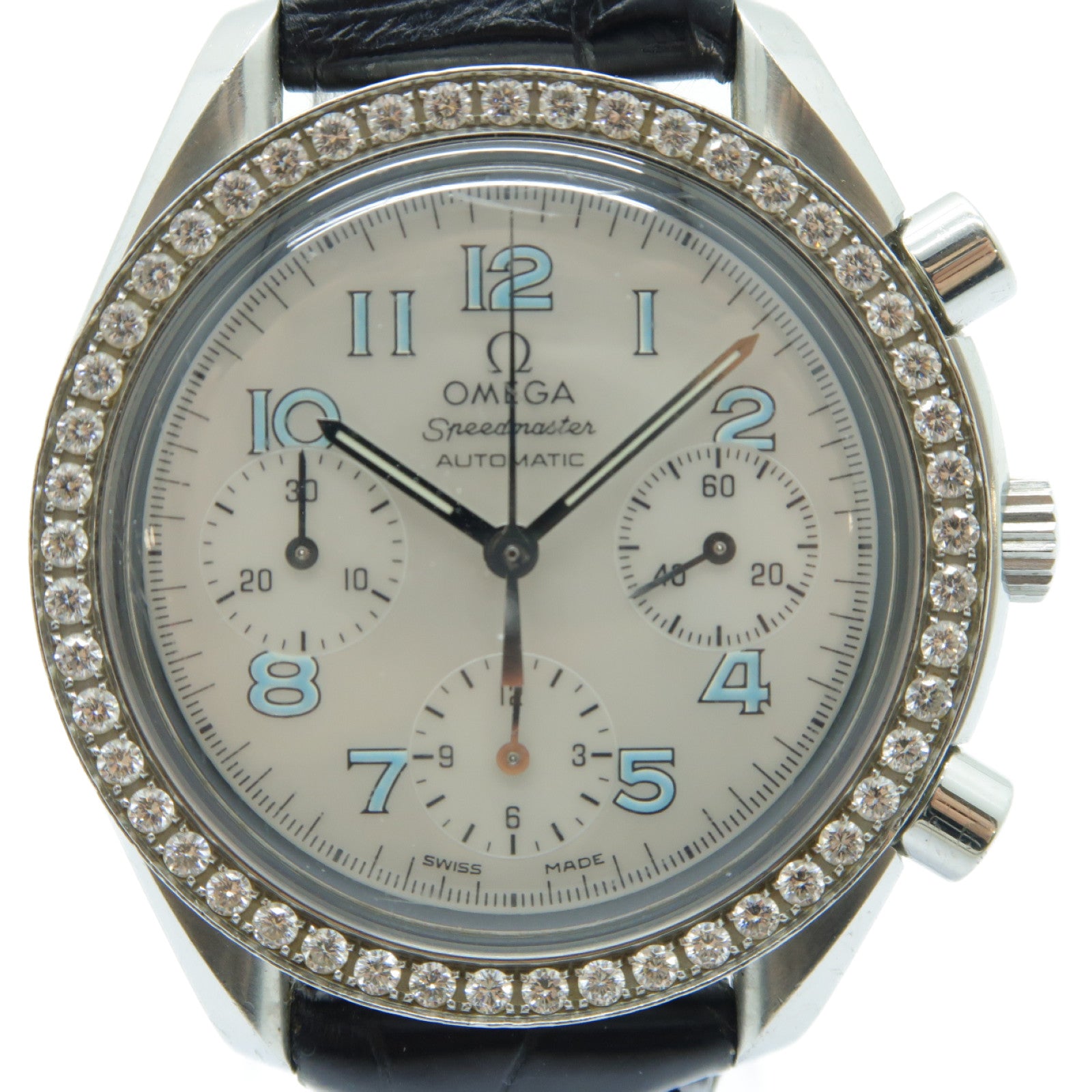 OMEGA Speedmaster不鏽鋼/皮革手錶自動機芯銀色/黑色