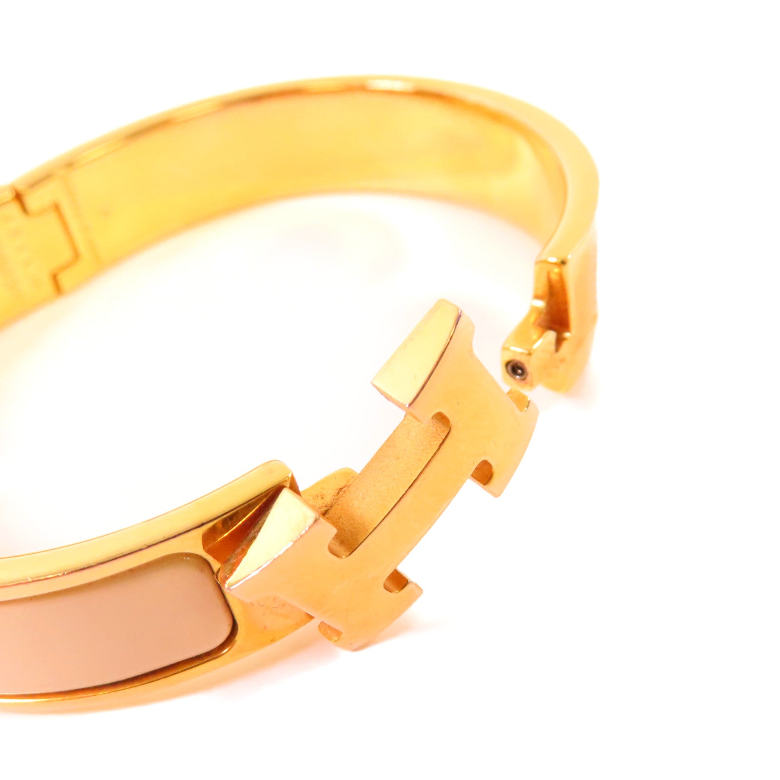 HERMES 金屬/琺瑯Clic H Bracelet金扣手鐲Nata奶茶色/金色