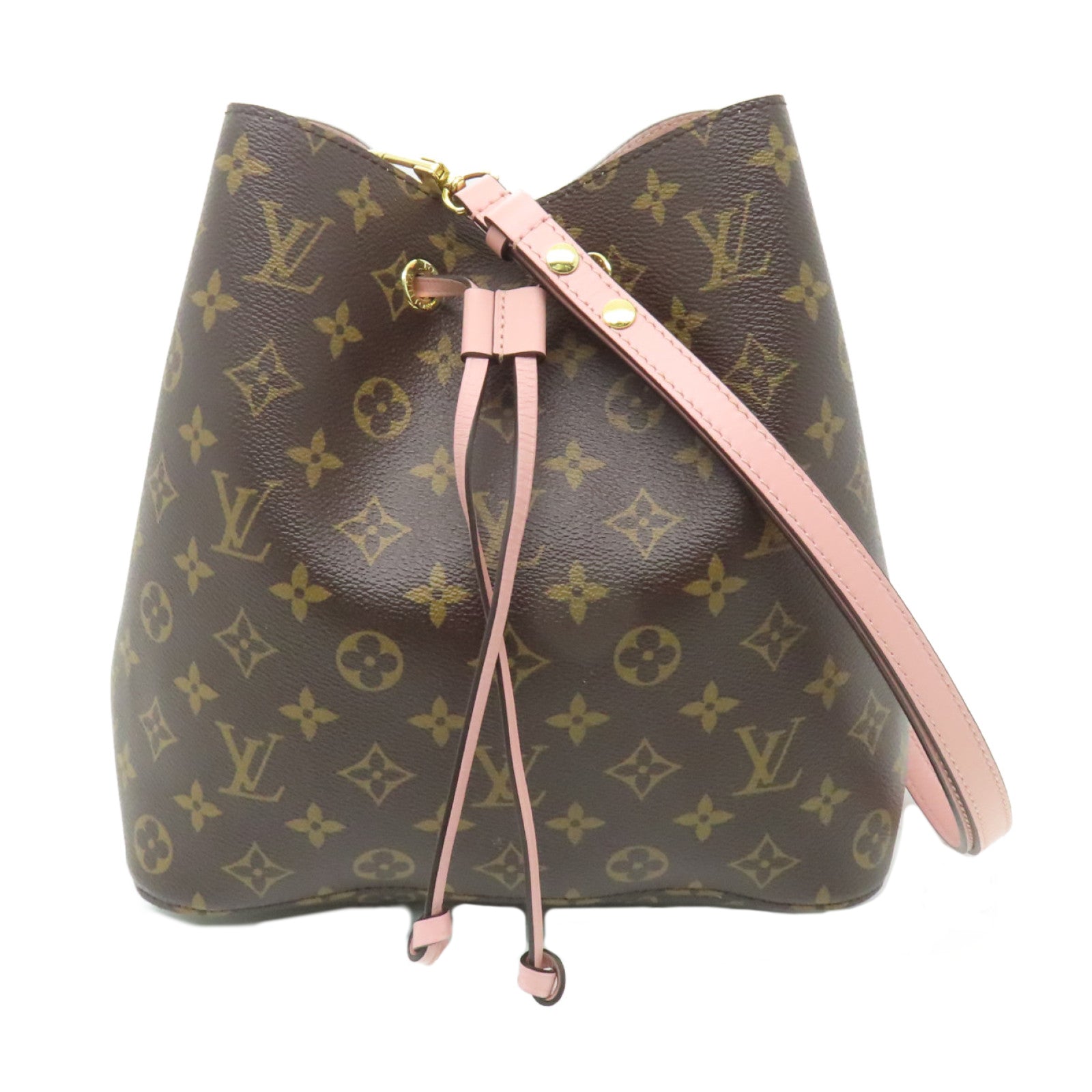 LOUIS VUITTON Monogram Neo Noe MM金扣肩背袋啡色/粉紅色