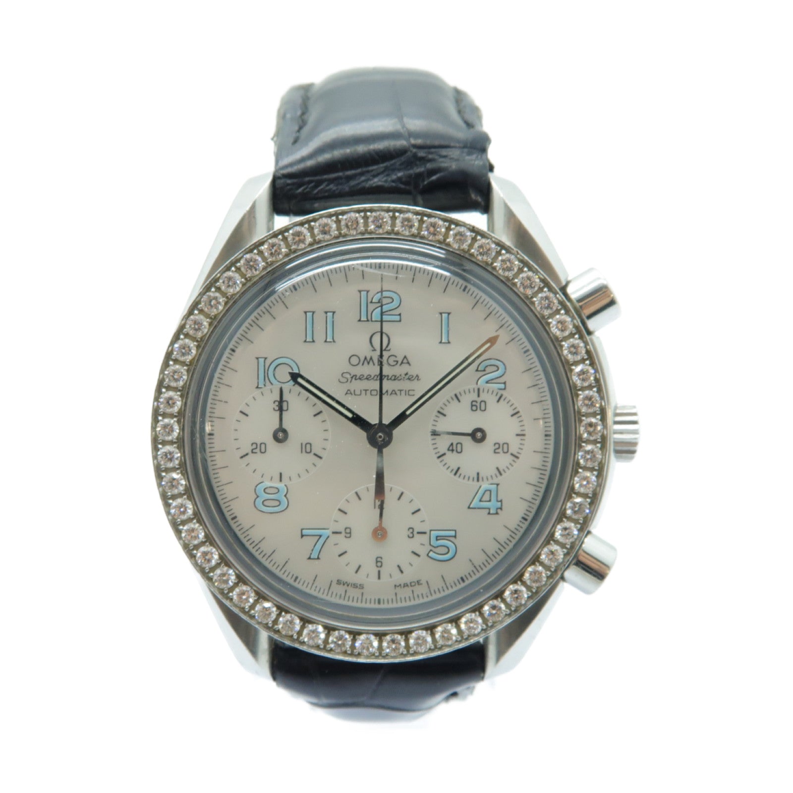 OMEGA Speedmaster不鏽鋼/皮革手錶自動機芯銀色/黑色