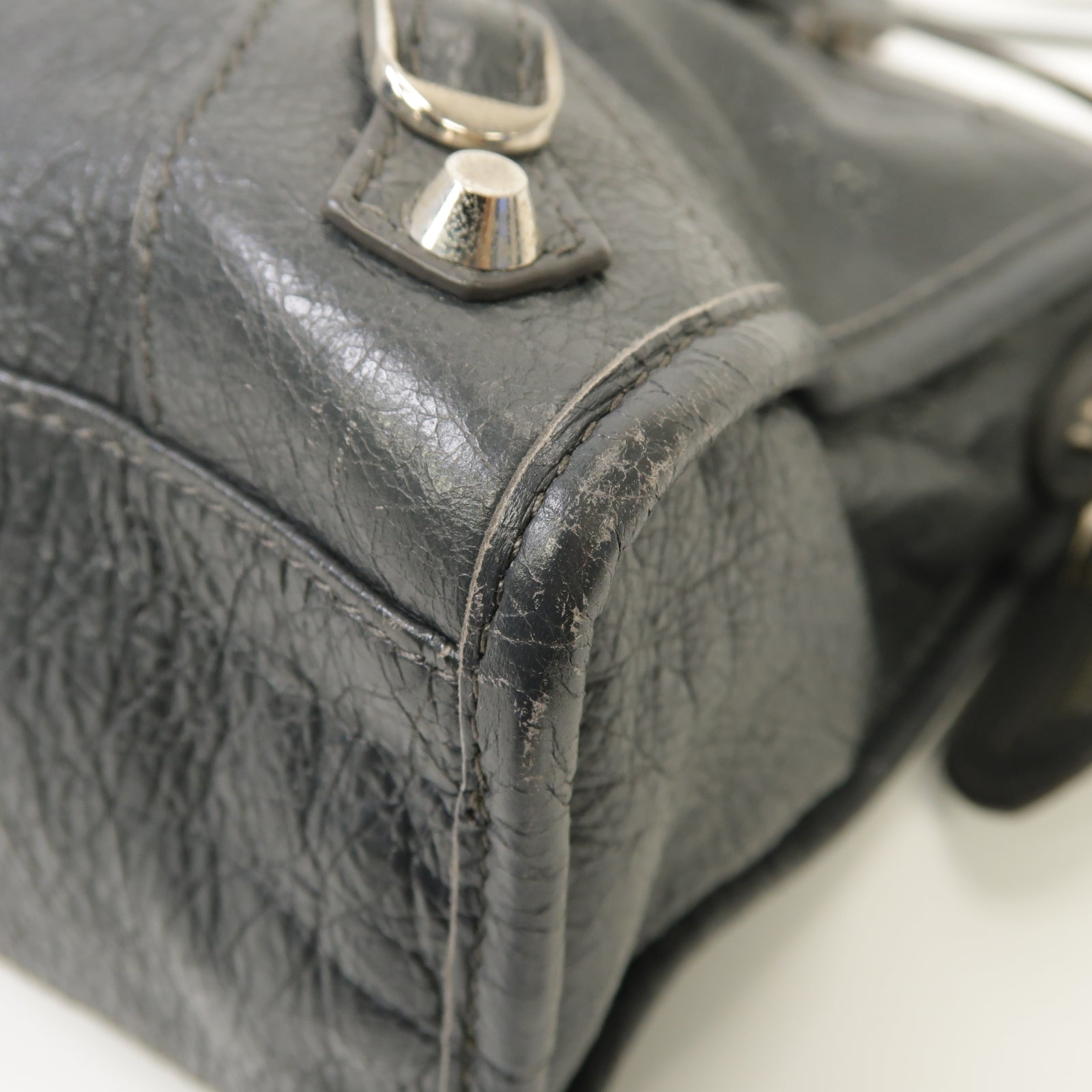 BALENCIAGA 牛皮皮革Classic City銀扣手挽肩背兩用袋灰色