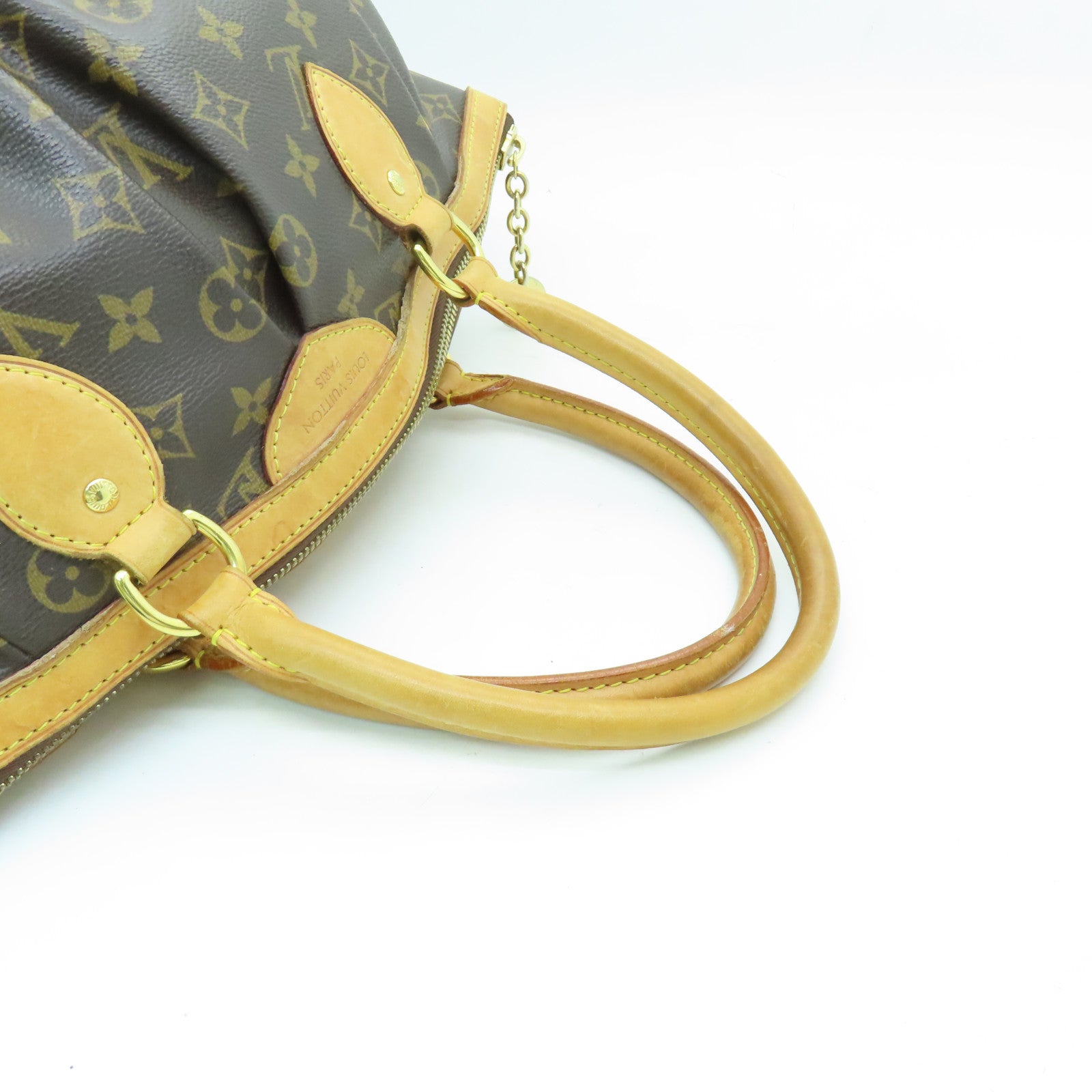LOUIS VUITTON Monogram Tivoli PM Gold Buckle Handle Bag Brown