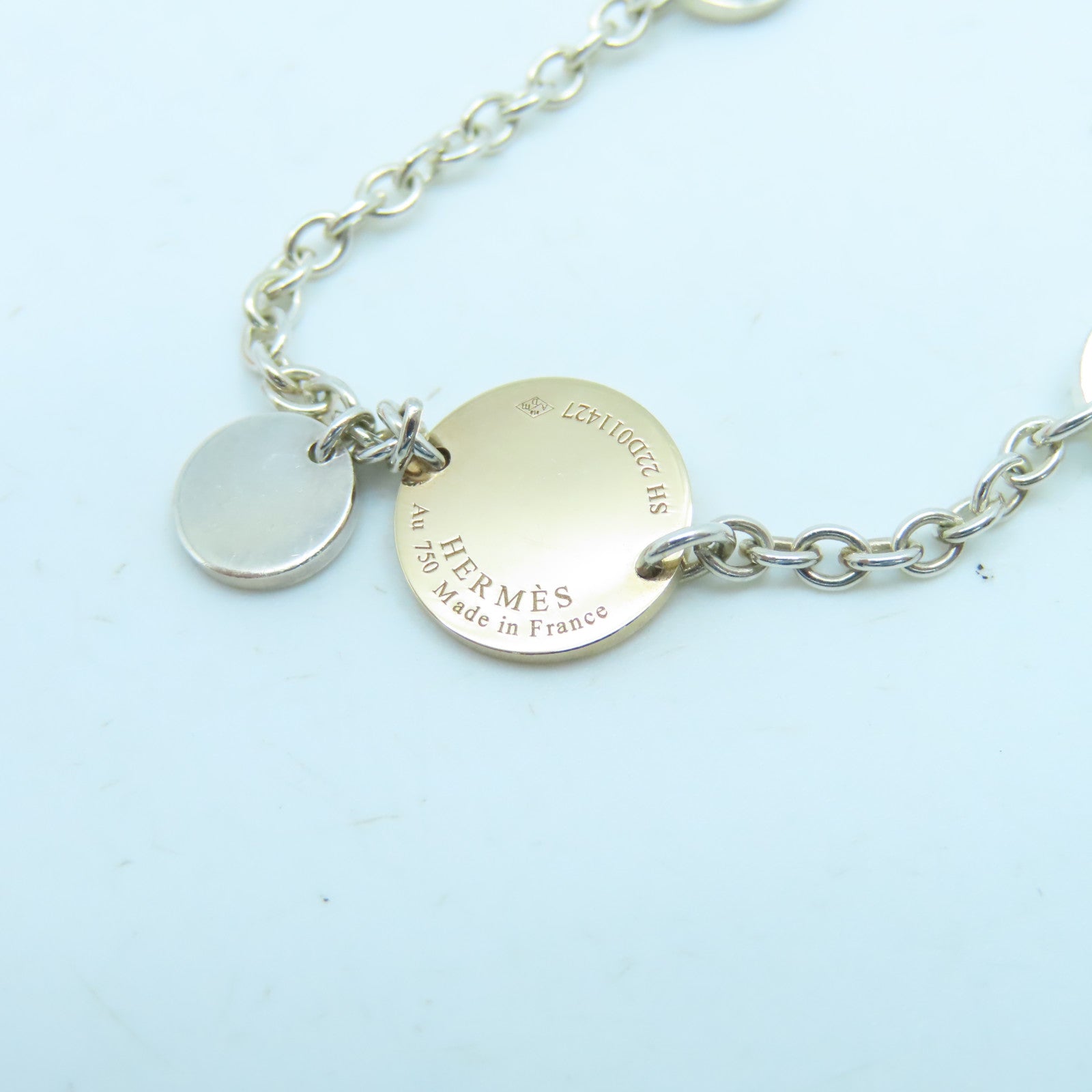 HERMES 18K Rose Gold/925 Sterling Silver Confetti Celia Round Circle Logo Bracelet