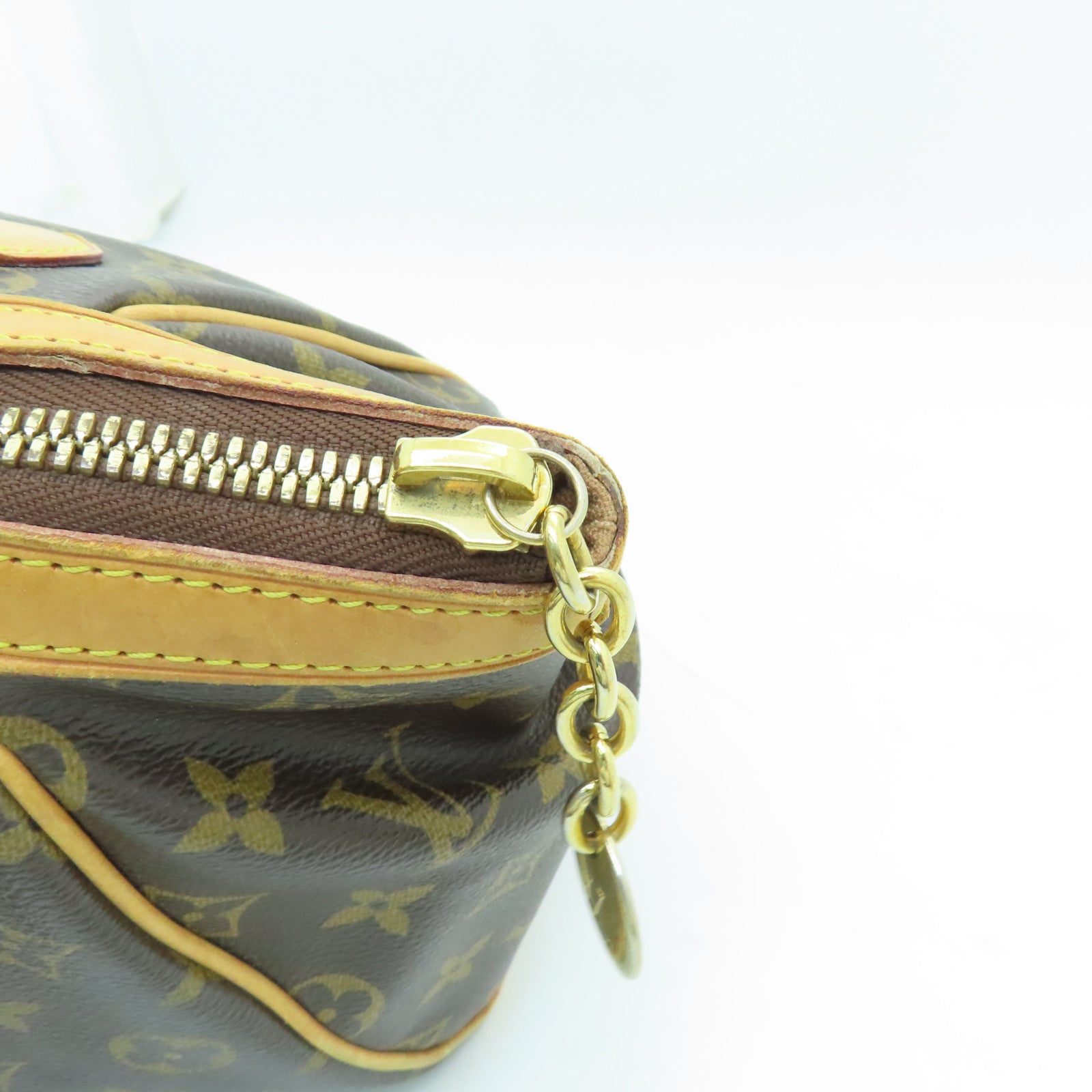 LOUIS VUITTON Monogram Tivoli PM Gold Buckle Handle Bag Brown
