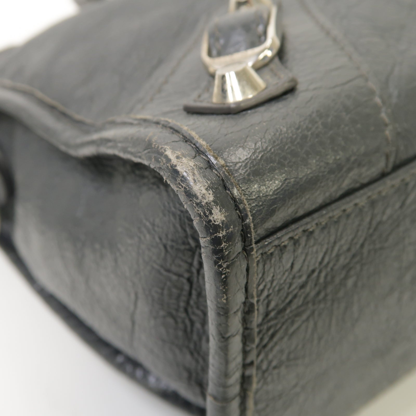 BALENCIAGA 牛皮皮革Classic City銀扣手挽肩背兩用袋灰色