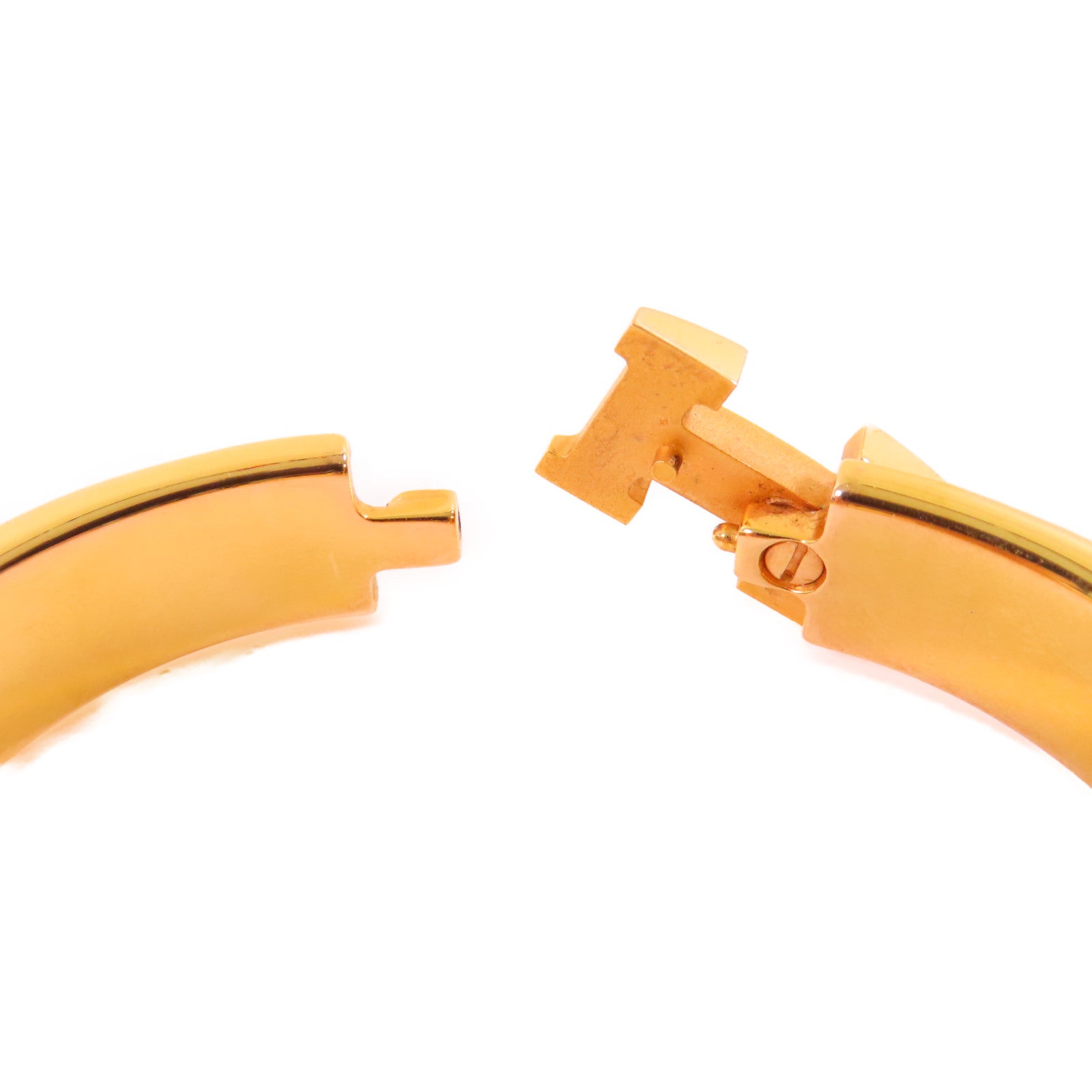 HERMES 金屬/琺瑯Clic H Bracelet金扣手鐲Nata奶茶色/金色