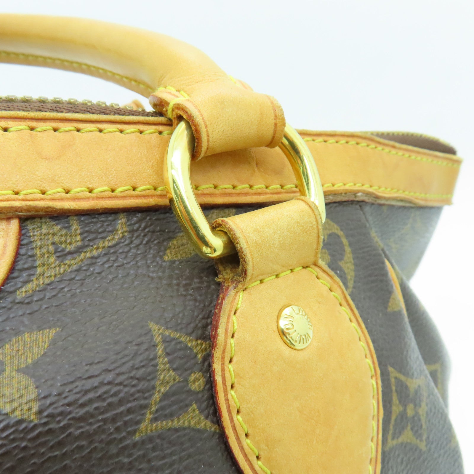 LOUIS VUITTON Monogram Tivoli PM Gold Buckle Handle Bag Brown