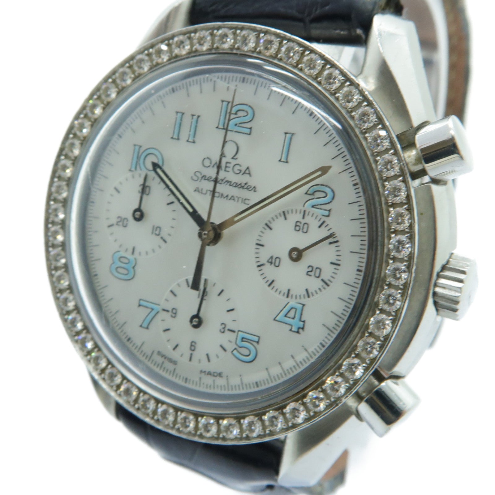 OMEGA Speedmaster不鏽鋼/皮革手錶自動機芯銀色/黑色