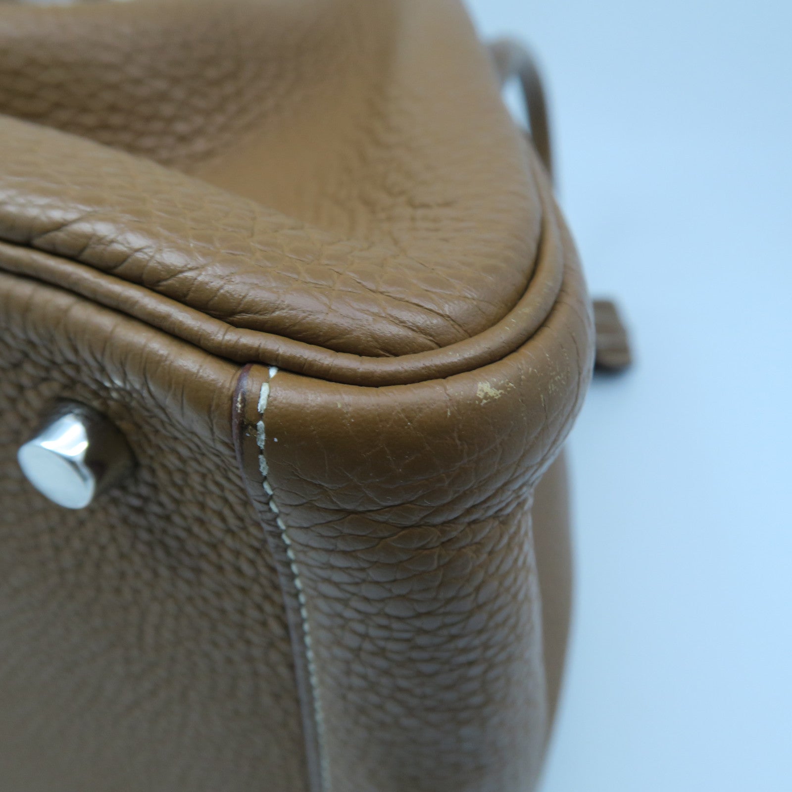 HERMES Clemence Leather Lindy 30 Silver Buckle Handle Shoulder Bag Golden Brown