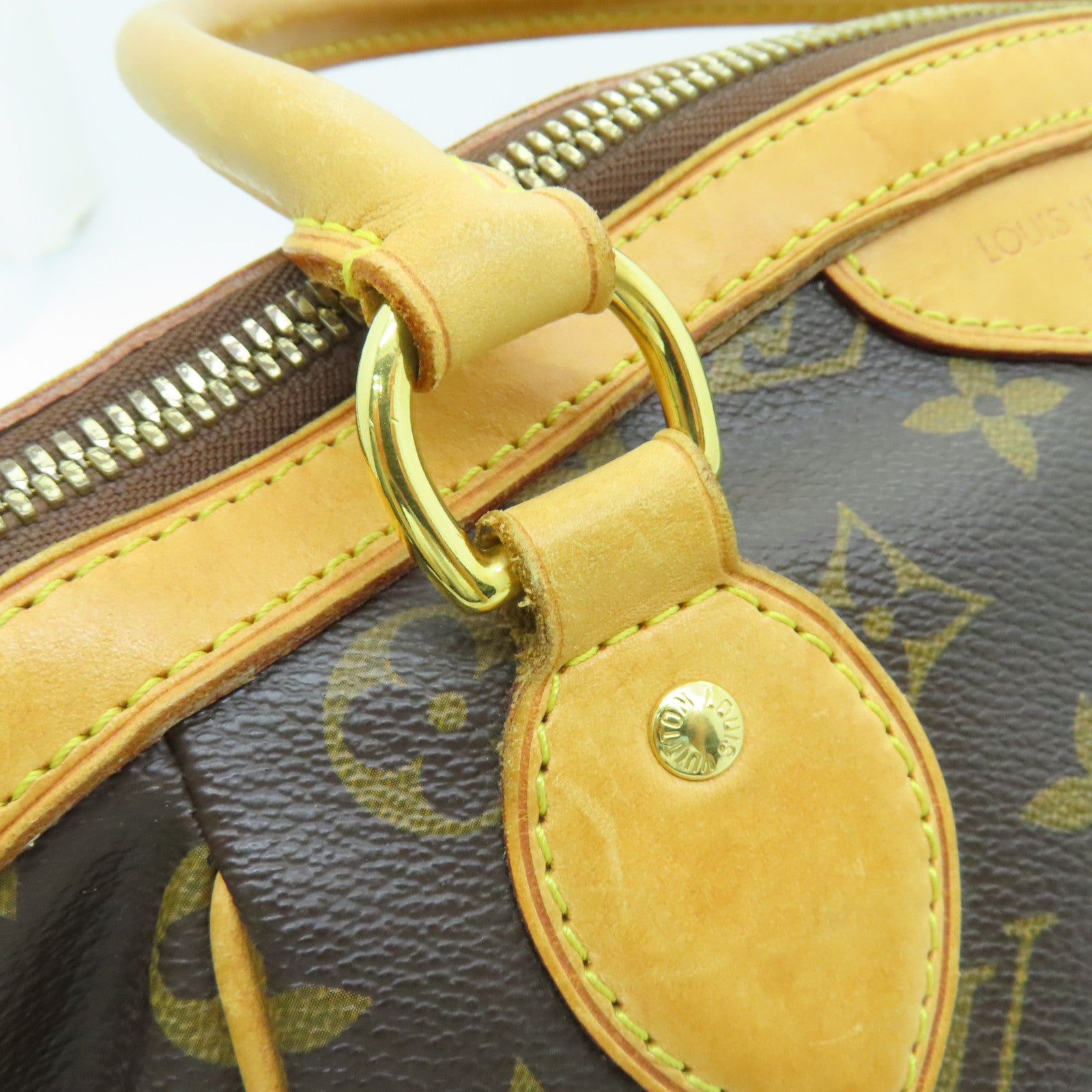 LOUIS VUITTON Monogram Tivoli PM Gold Buckle Handle Bag Brown