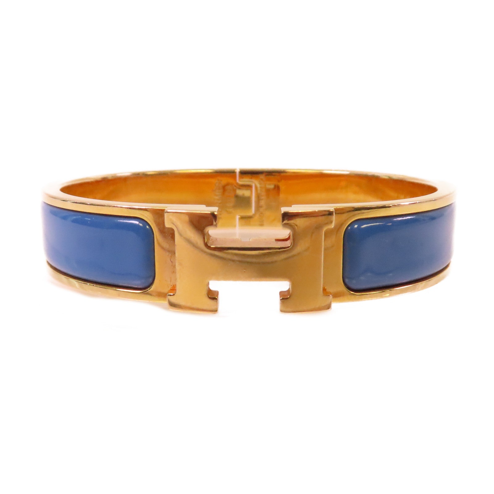 HERMES 金屬/琺瑯Clic H Bracelet金扣手鐲藍色/金色