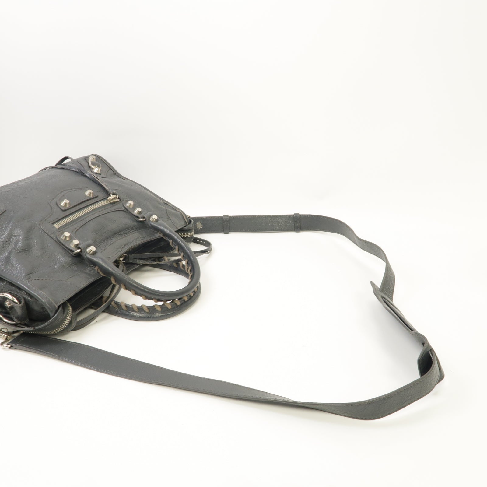 BALENCIAGA 牛皮皮革Classic City銀扣手挽肩背兩用袋灰色