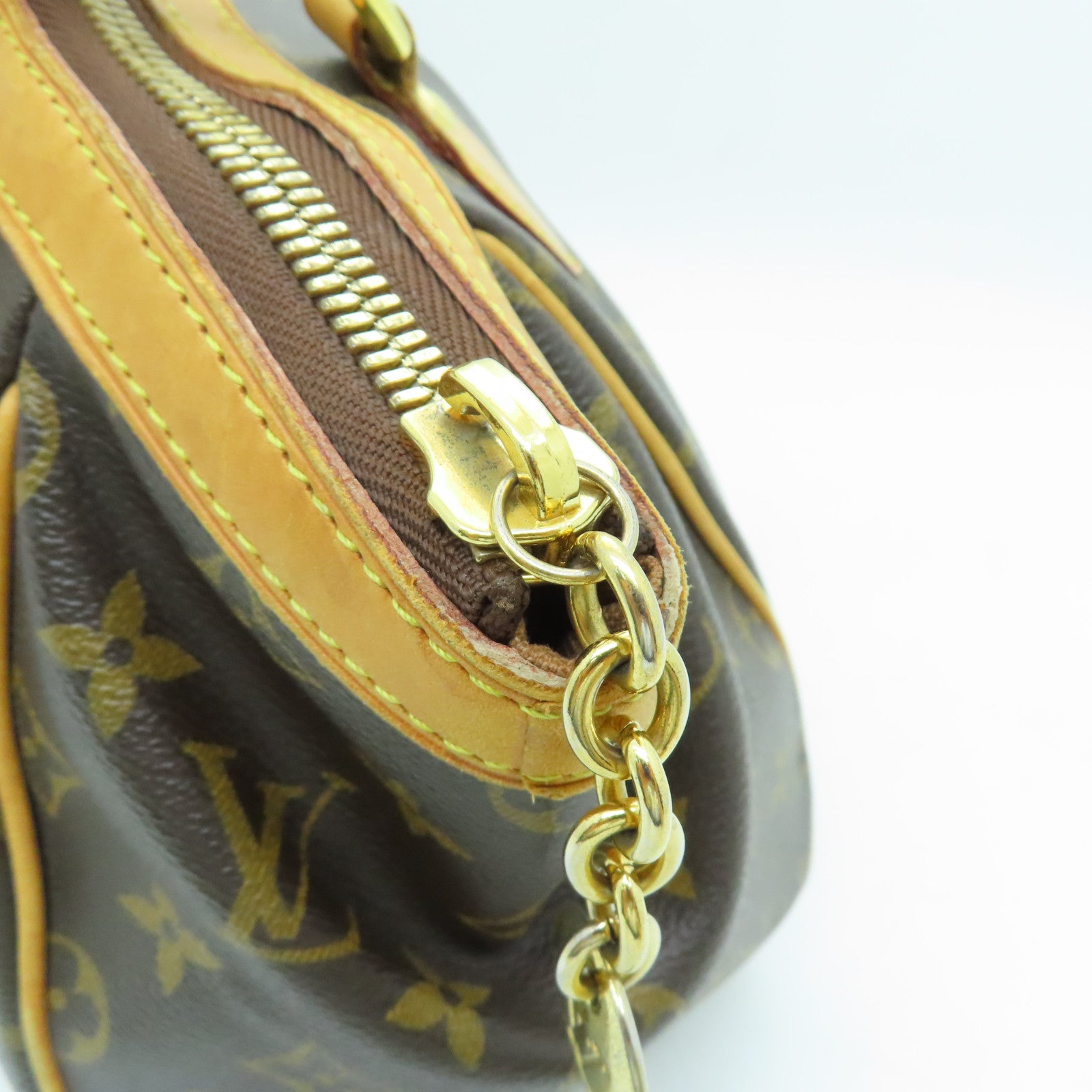 LOUIS VUITTON Monogram Tivoli PM Gold Buckle Handle Bag Brown