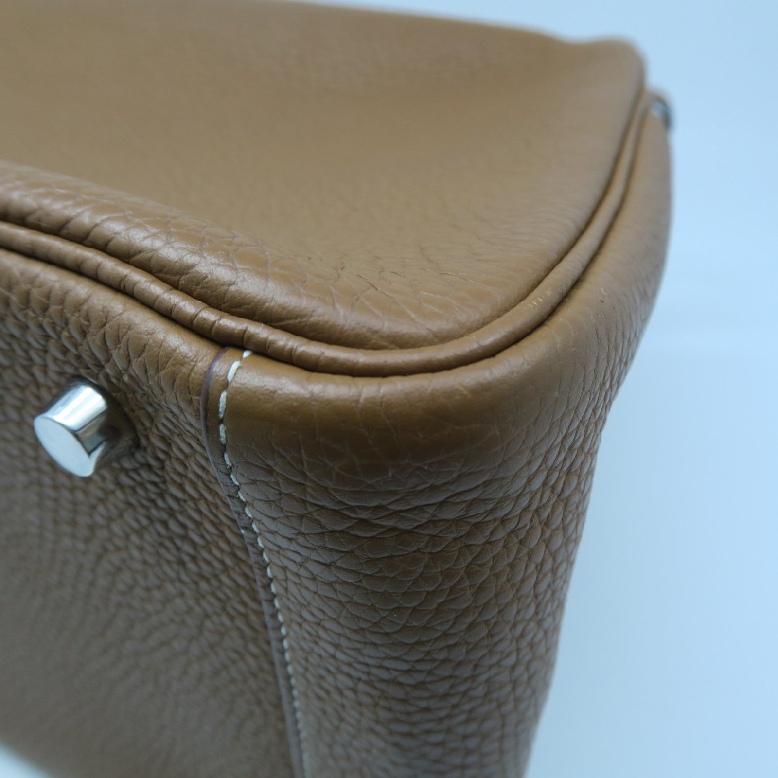 HERMES Clemence Leather Lindy 30 Silver Buckle Handle Shoulder Bag Golden Brown