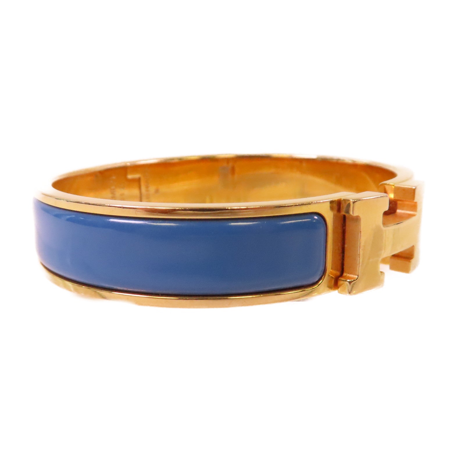 HERMES 金屬/琺瑯Clic H Bracelet金扣手鐲藍色/金色