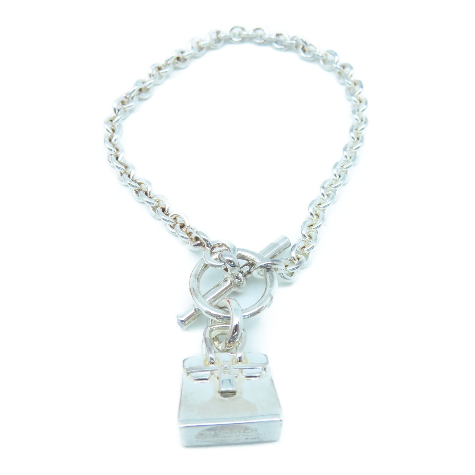 HERMES 925 Sterling Silver Amulette Birkin Bracelet
