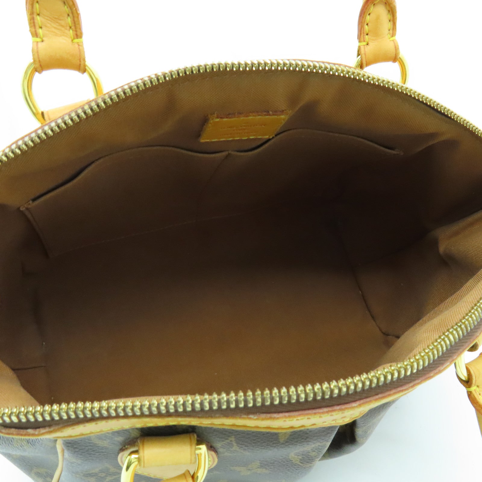 LOUIS VUITTON Monogram Tivoli PM Gold Buckle Handle Bag Brown