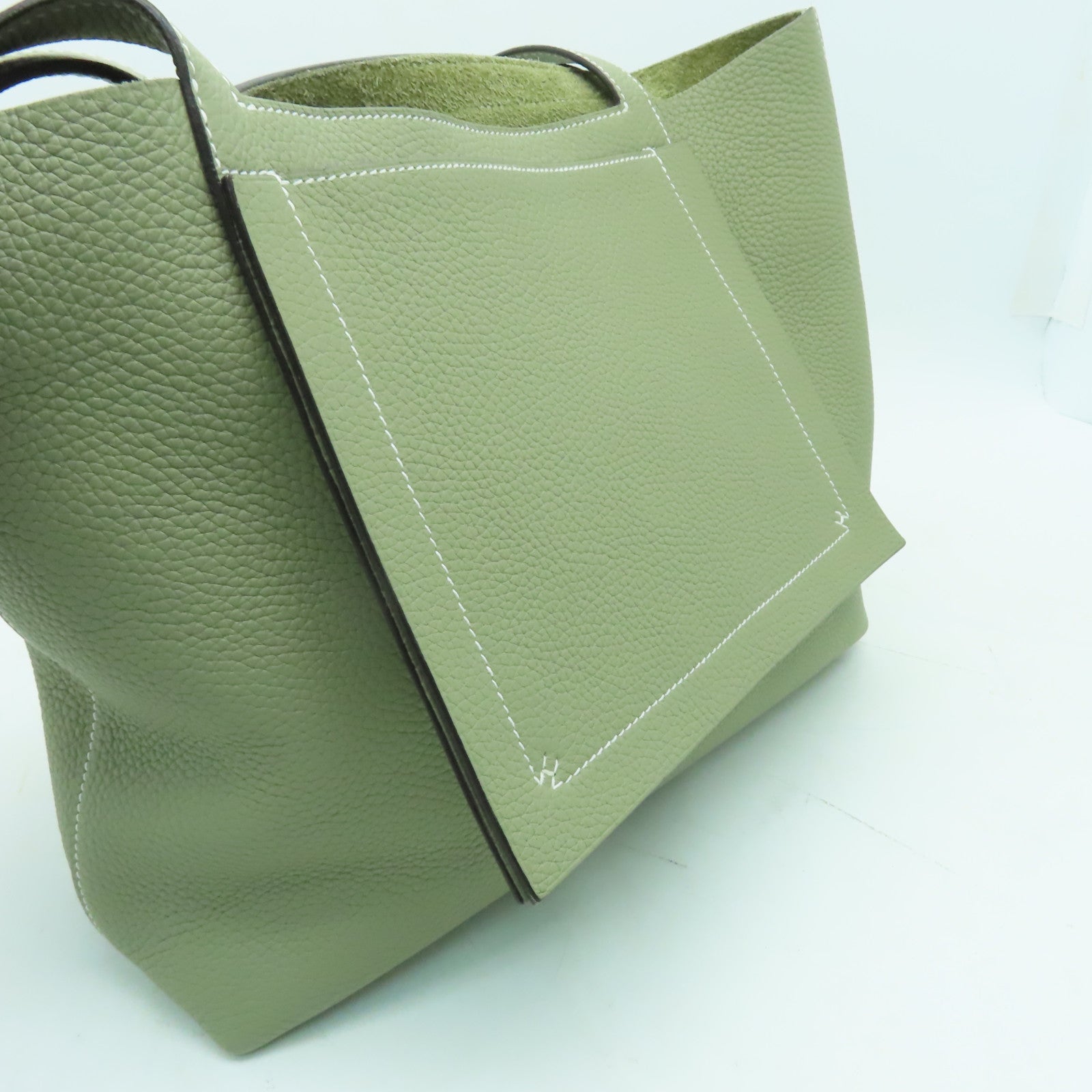 HERMES Clemence皮革Cabasellier 31手挽袋Sauge灰色