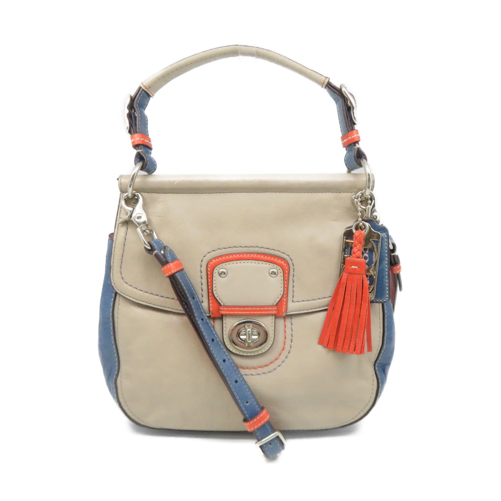 COACH 牛皮皮革2way Shoulder Bag手挽肩背兩用袋灰色/藍色/橙色