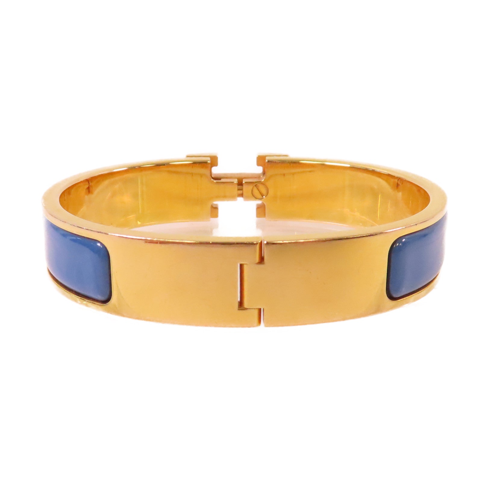 HERMES 金屬/琺瑯Clic H Bracelet金扣手鐲藍色/金色