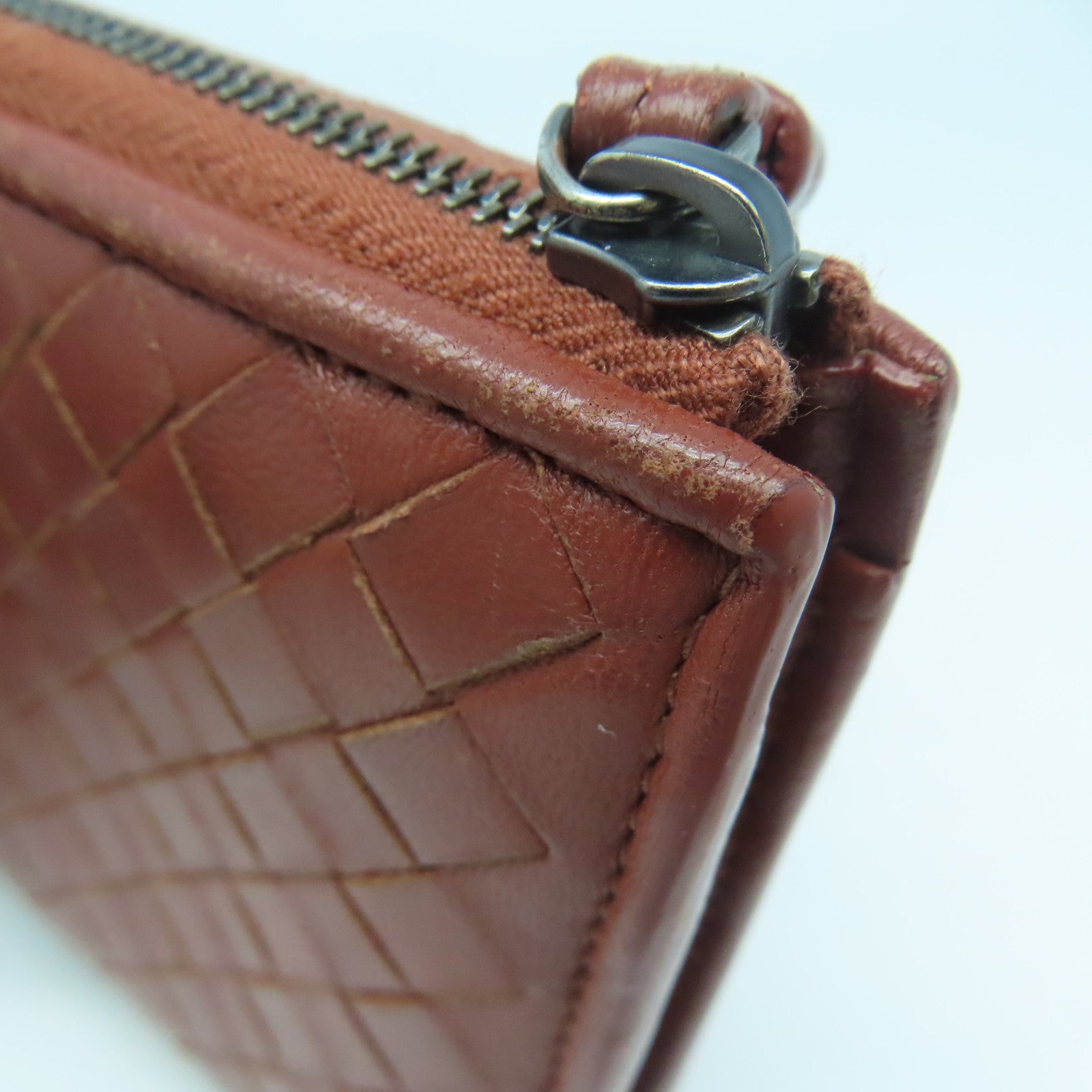 BOTTEGA VENETA 【激減優惠】織紋皮革Long Wallet銀扣長錢包啡色