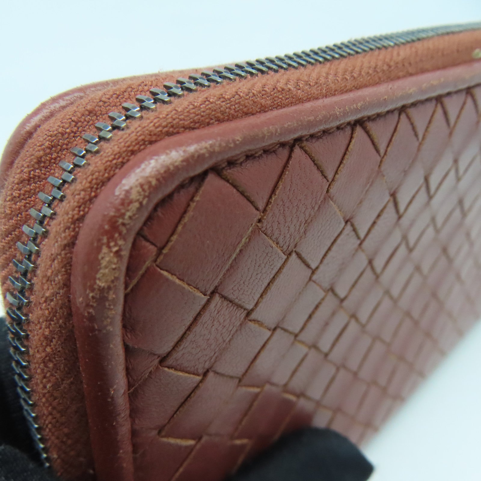 BOTTEGA VENETA 【激減優惠】織紋皮革Long Wallet銀扣長錢包啡色