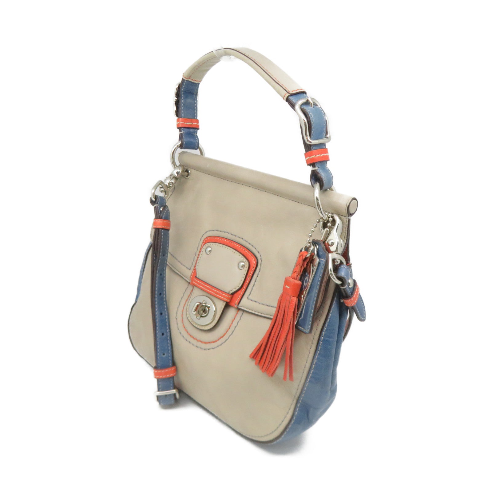 COACH 牛皮皮革2way Shoulder Bag手挽肩背兩用袋灰色/藍色/橙色