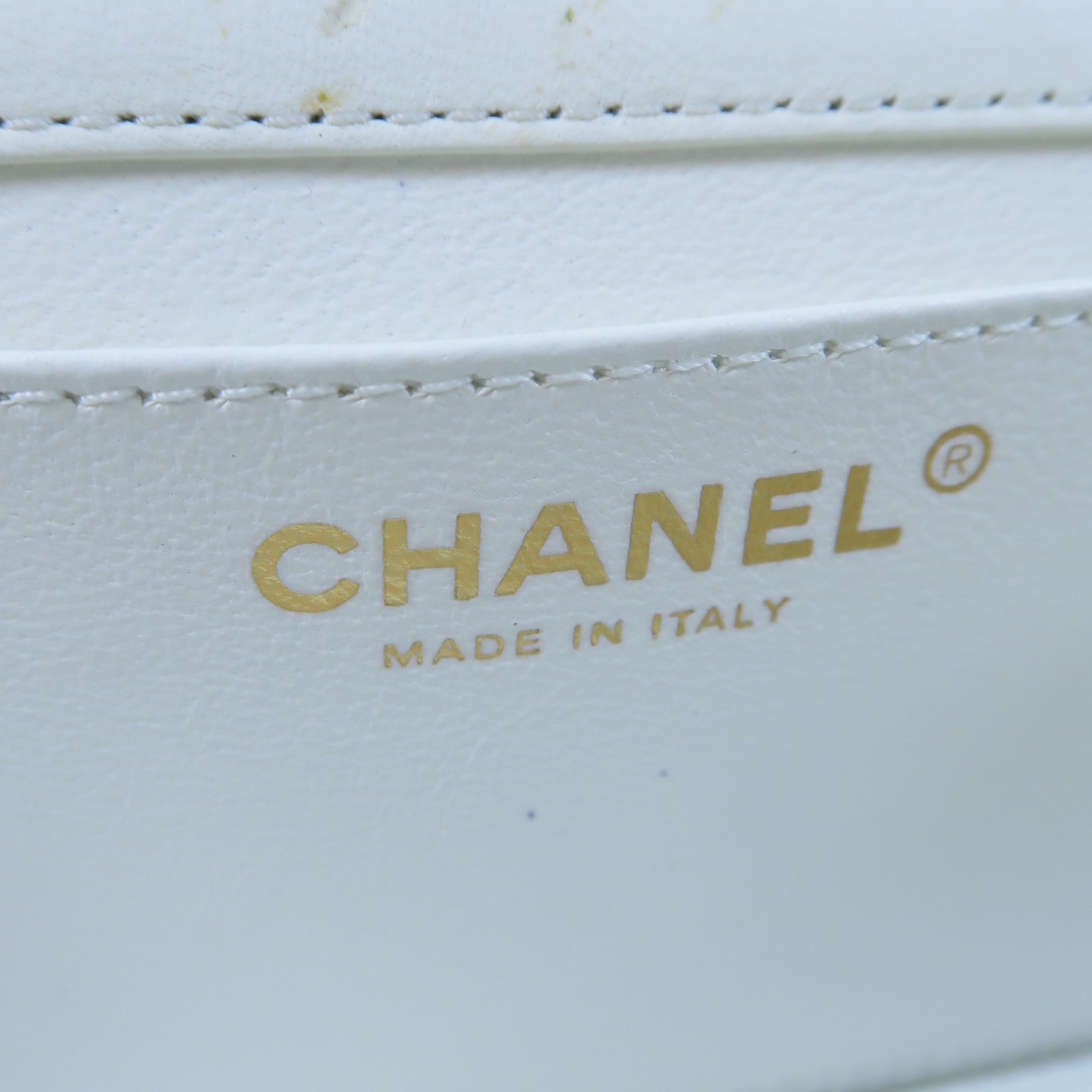 CHANEL 菱格牛皮皮革Chain Shoulder Bag金扣鏈帶肩背袋白色