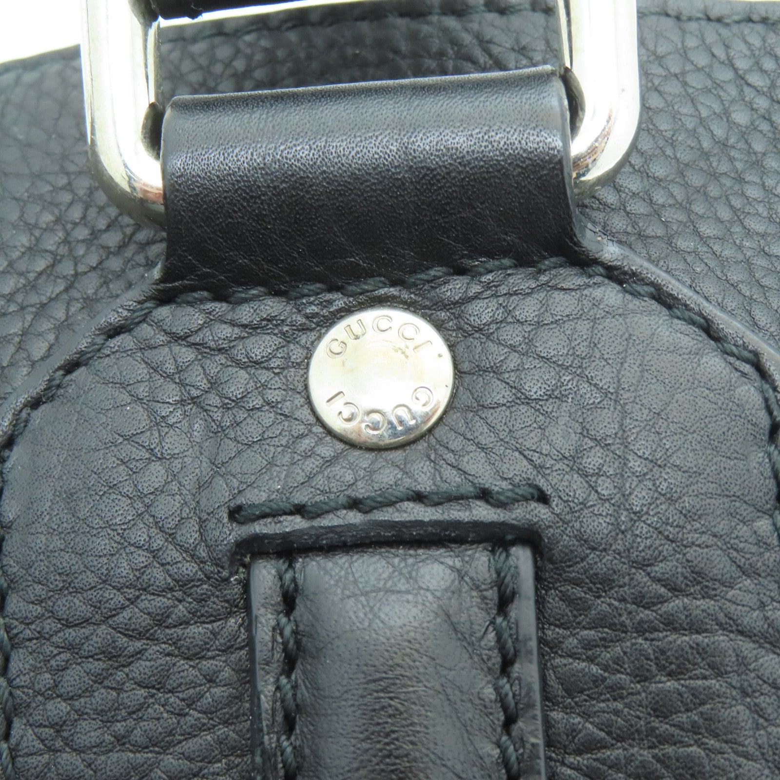 GUCCI 牛皮皮革Hand Bag銀扣肩背袋黑色