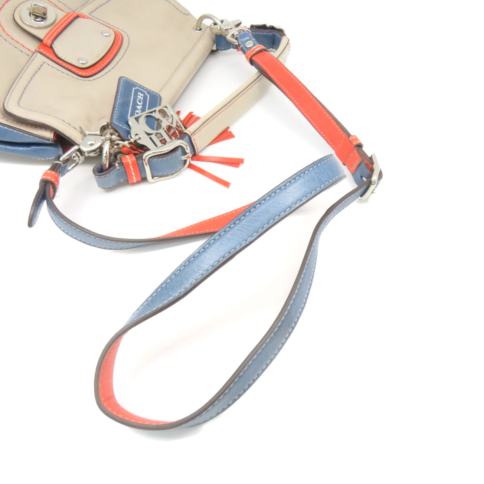 COACH 牛皮皮革2way Shoulder Bag手挽肩背兩用袋灰色/藍色/橙色